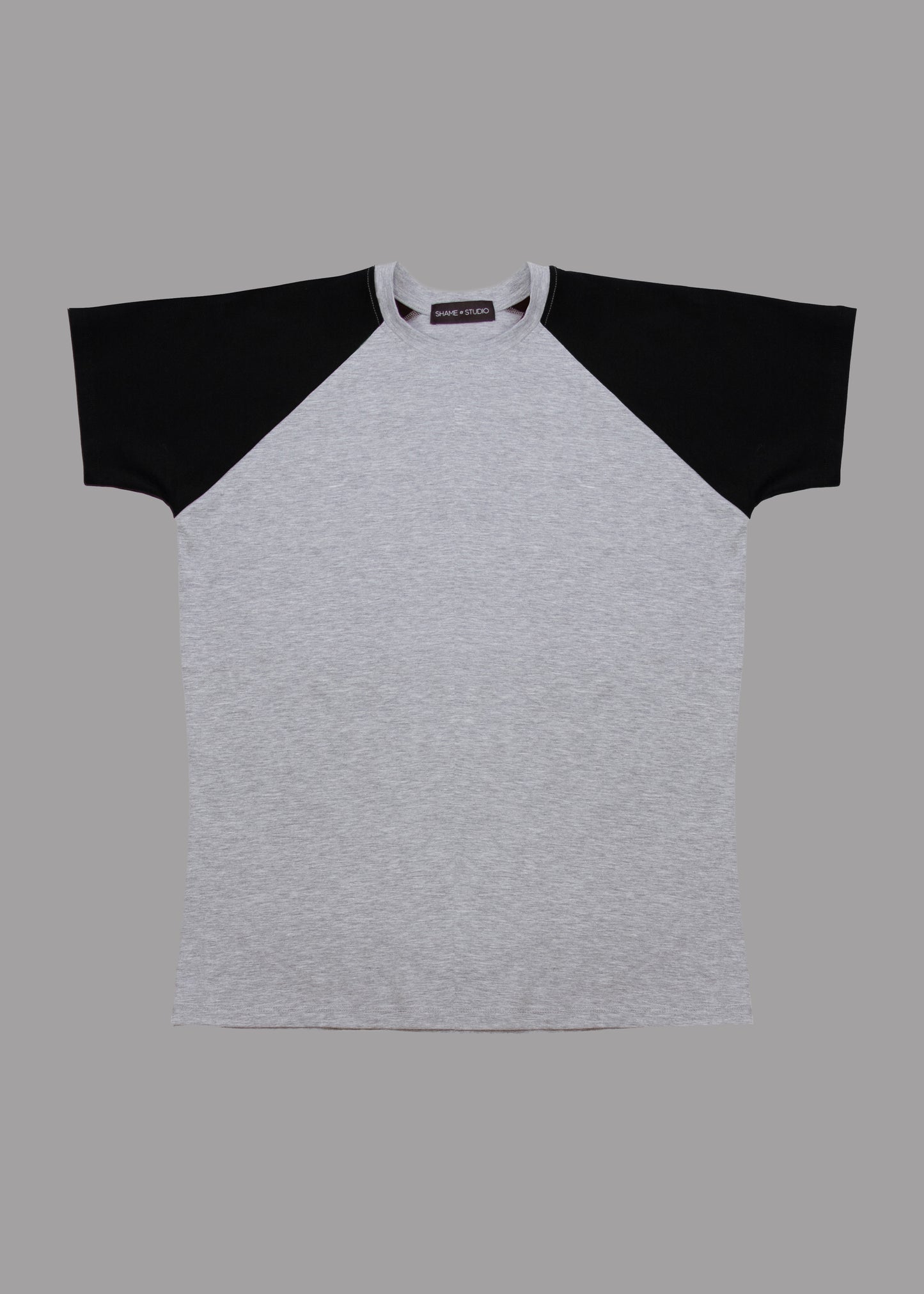 Men grey cotton t-shirt black short sleeve type raglan