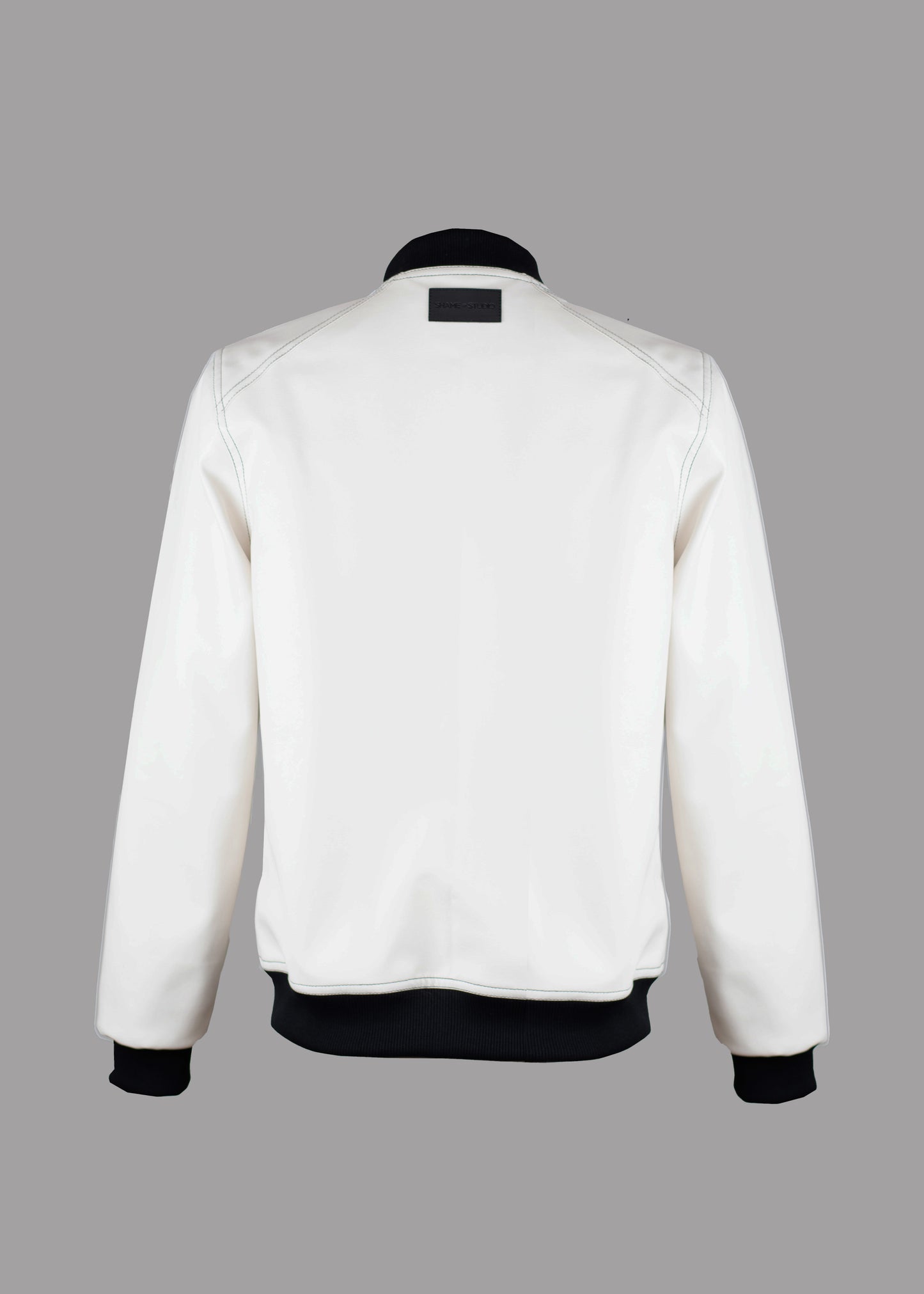 Men white/ecru leather bomber jacket