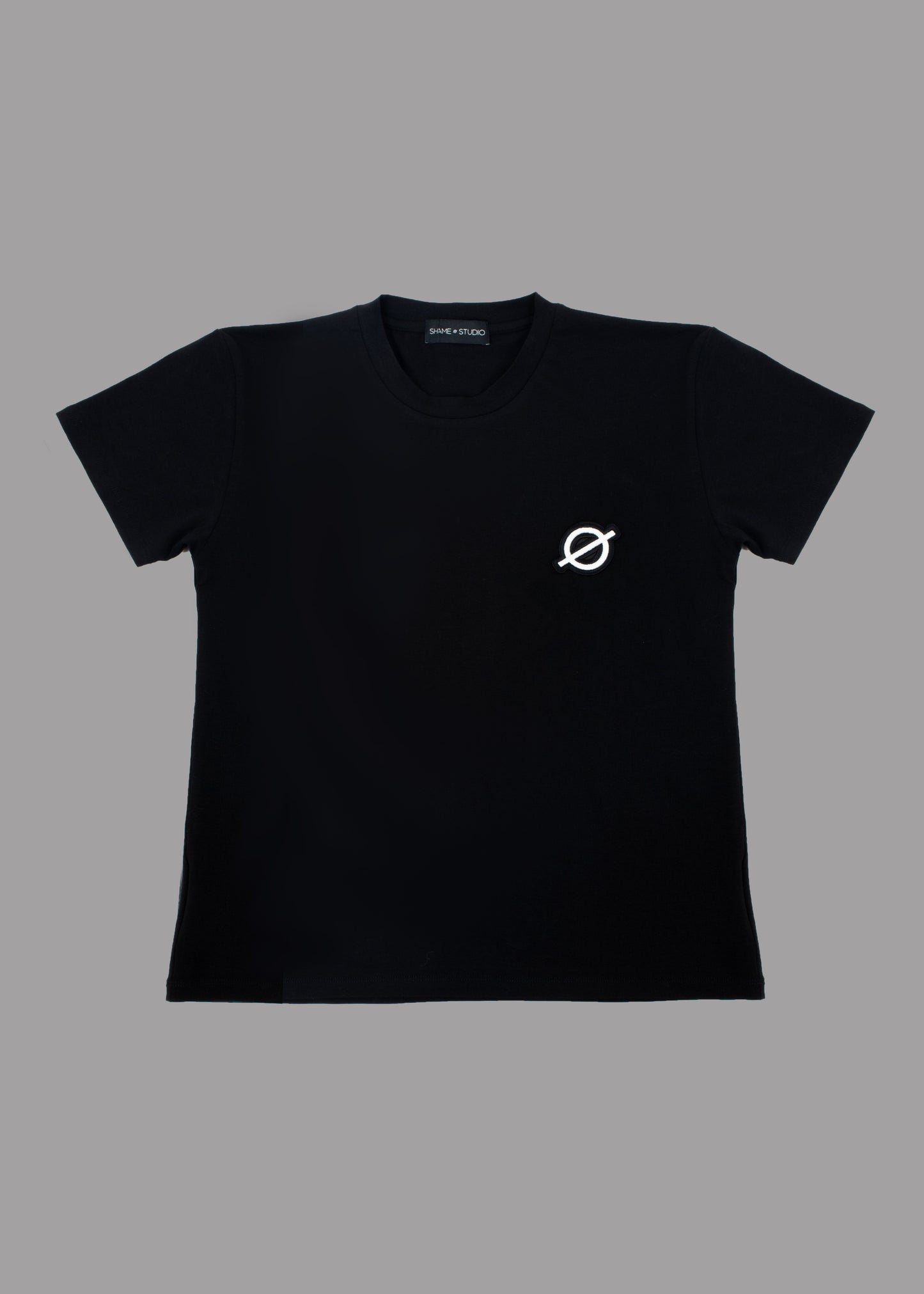 Women black cotton t-shirt with embroidered logo Ø