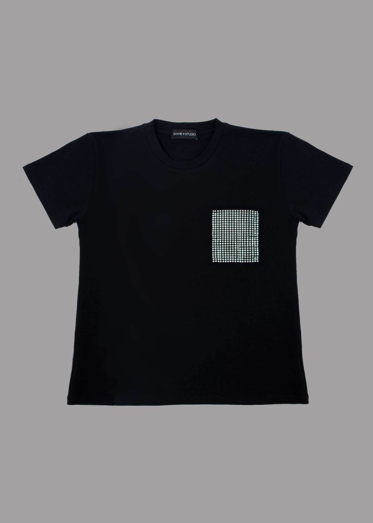 Women black cotton t-shirt with a crystal pocket