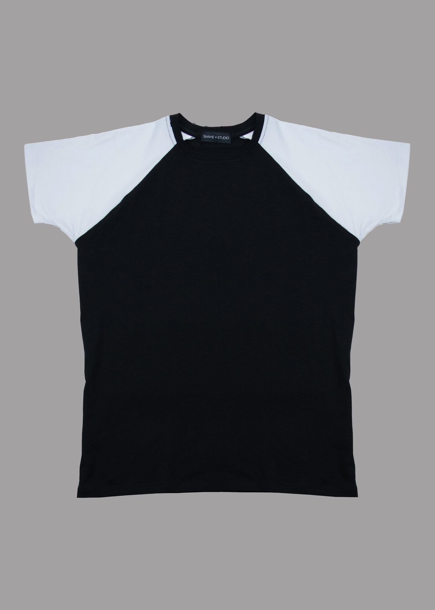 Men black cotton t-shirt white short sleeve type raglan