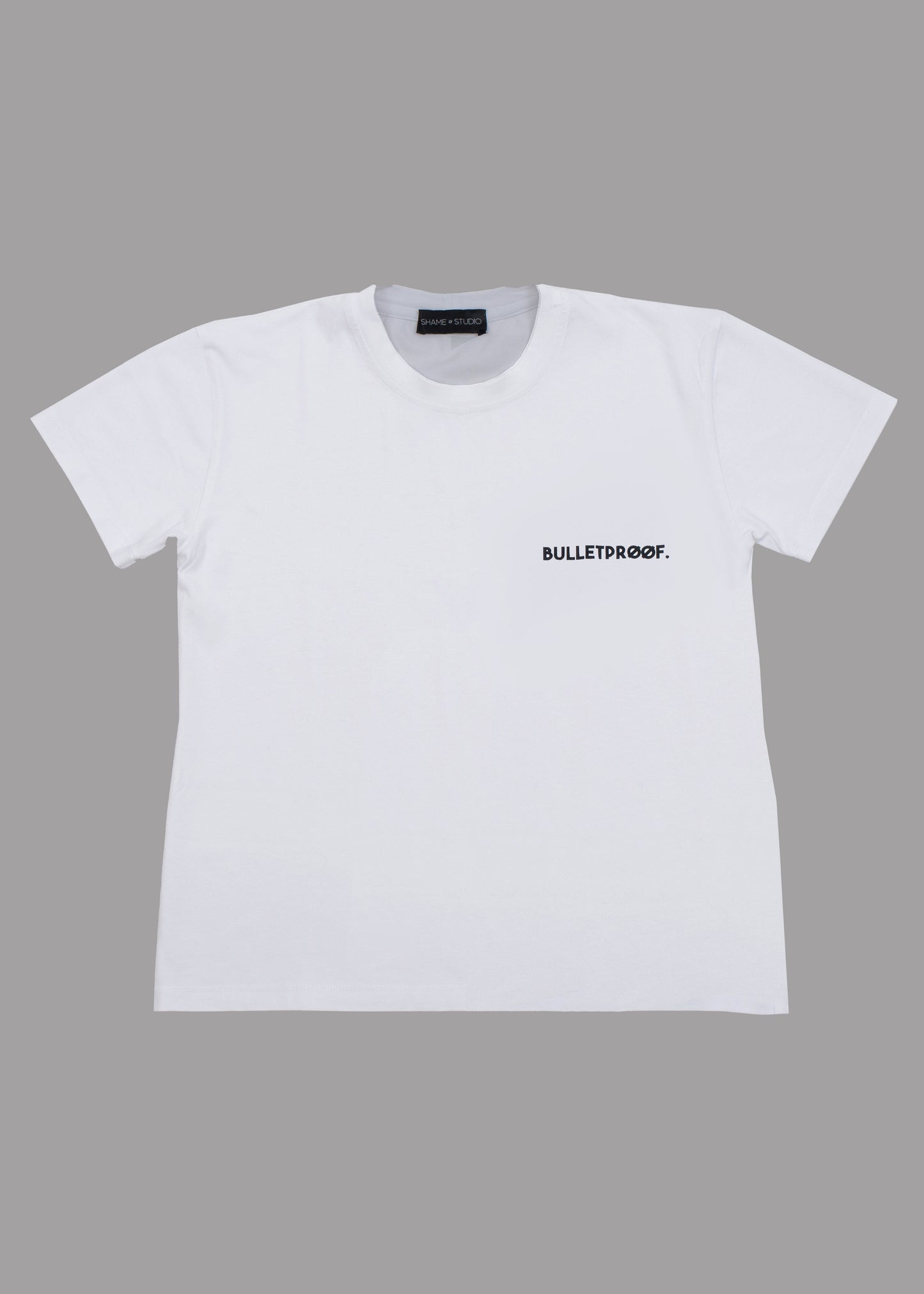 Women white cotton t-shirt with BULLETPROOF print