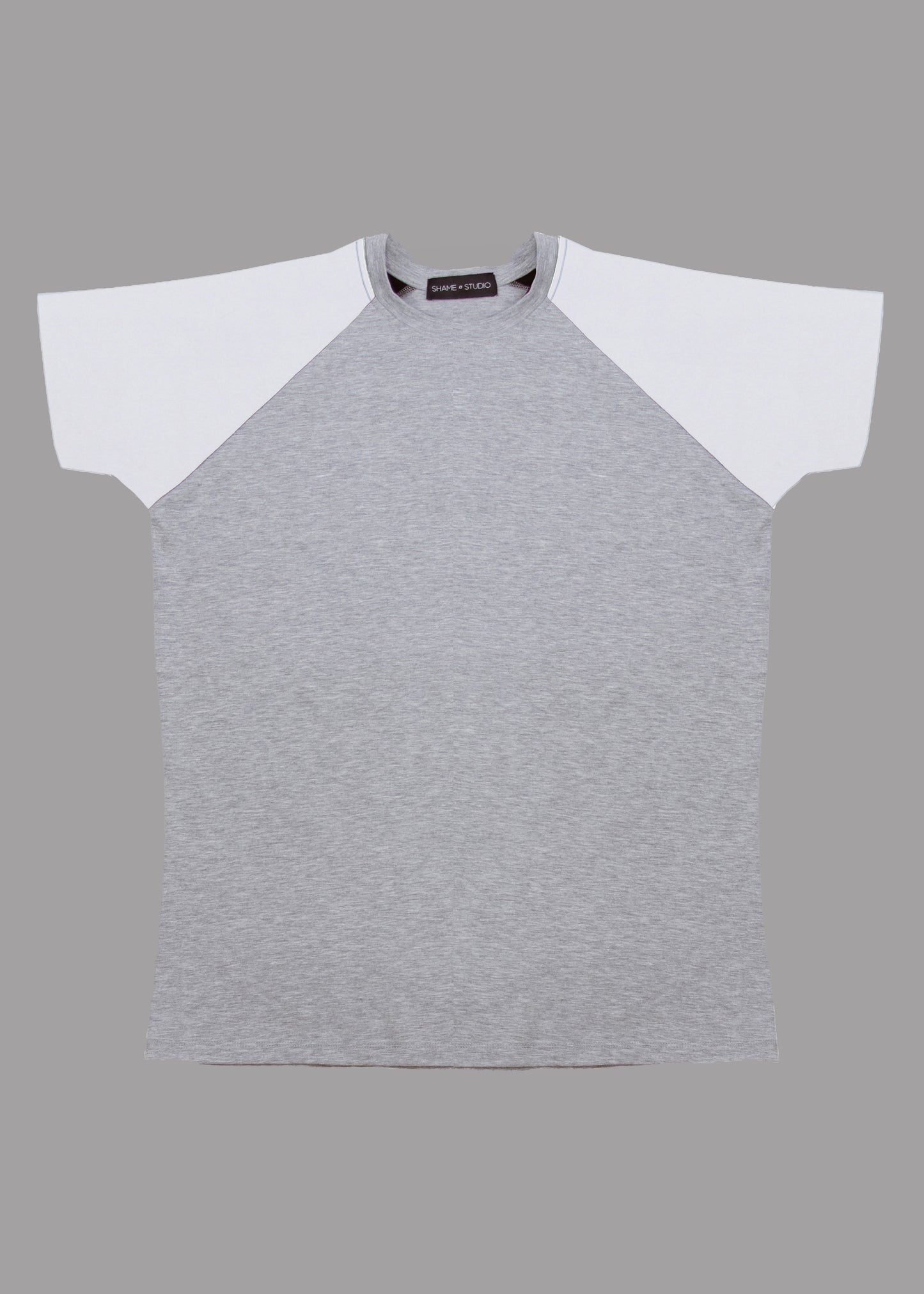 Men grey cotton t-shirt white short sleeve type raglan