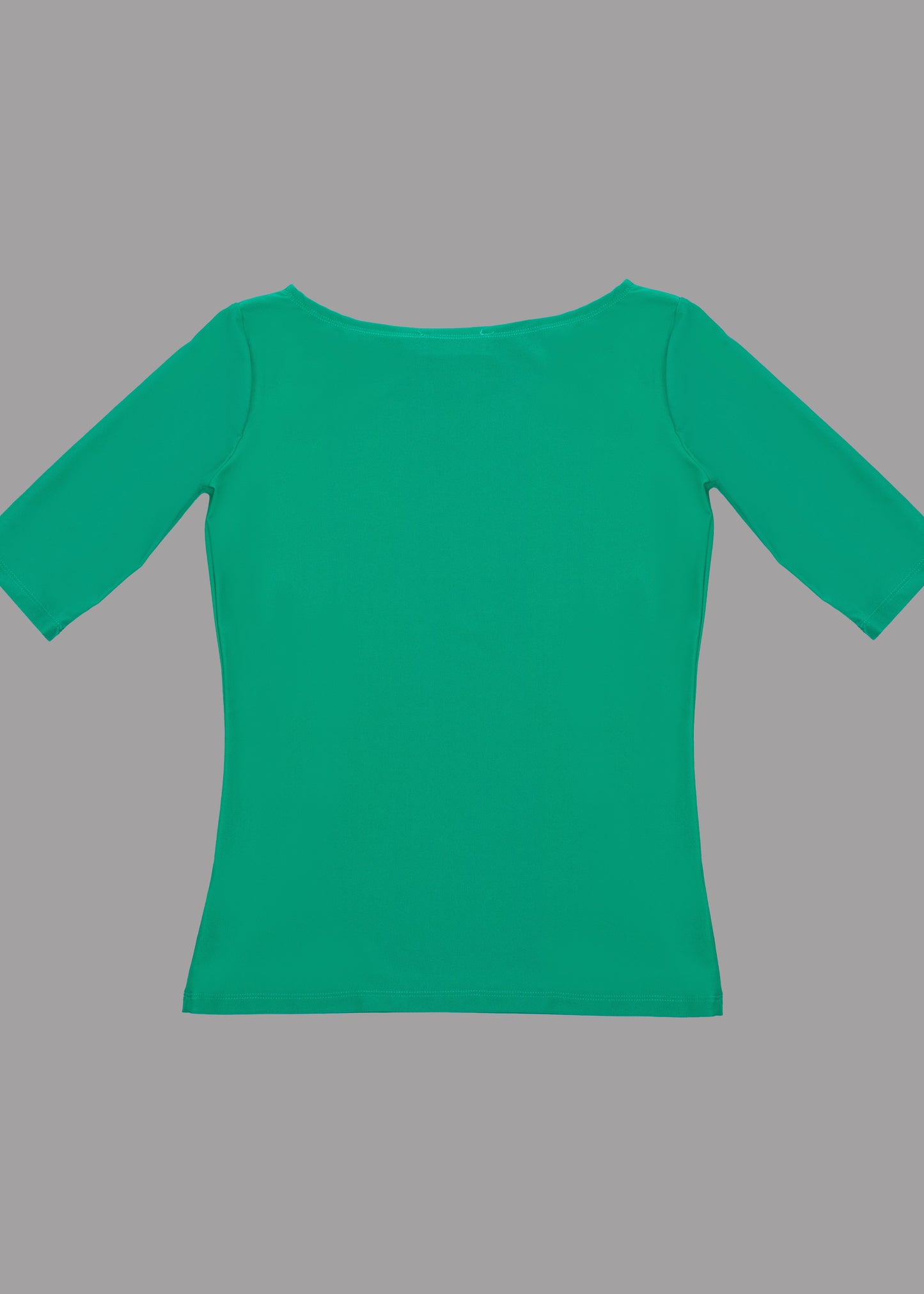 Women green boat neck t-shirt 3/4 sleeves