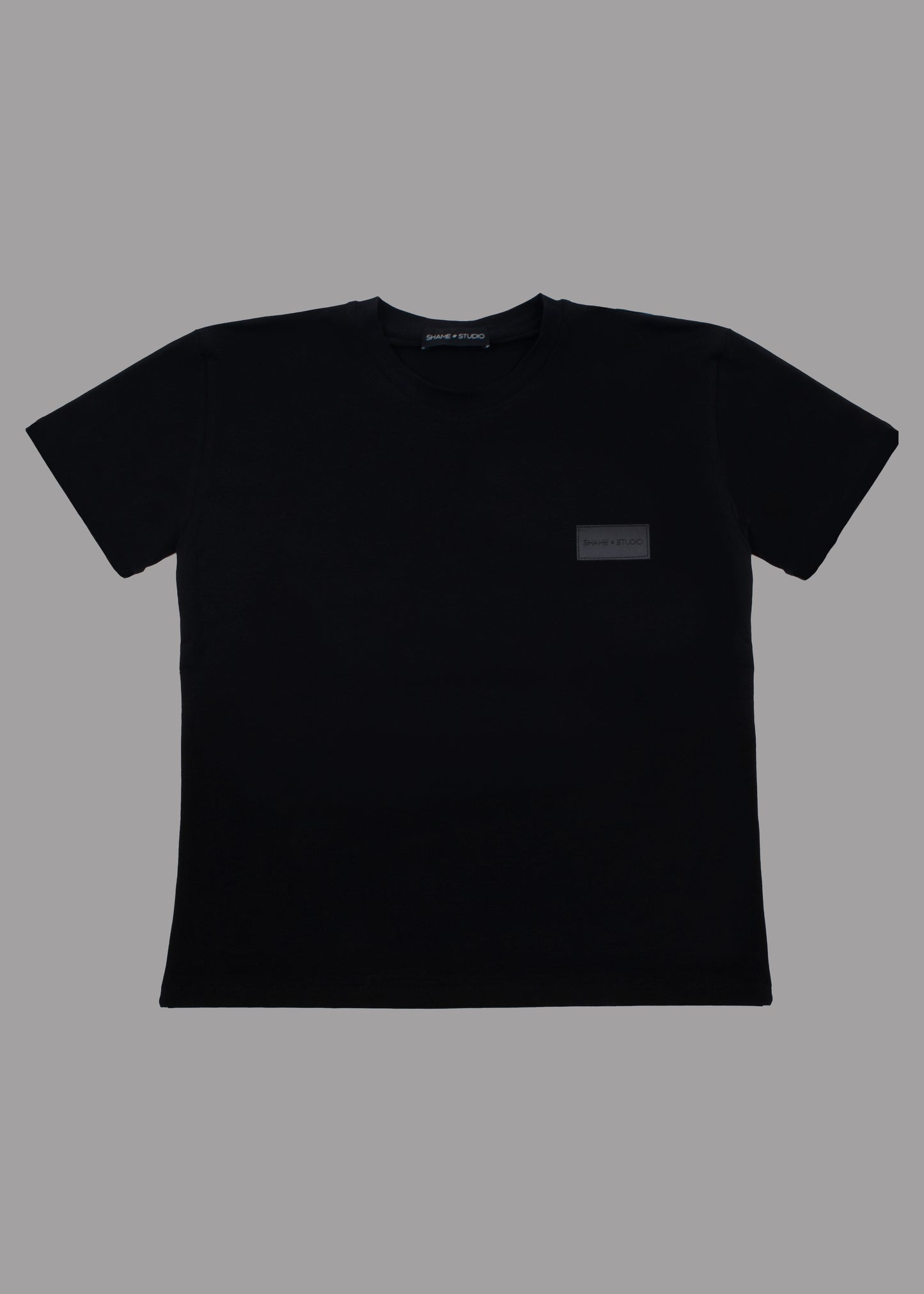 Men black cotton t-shirt with black logo badge