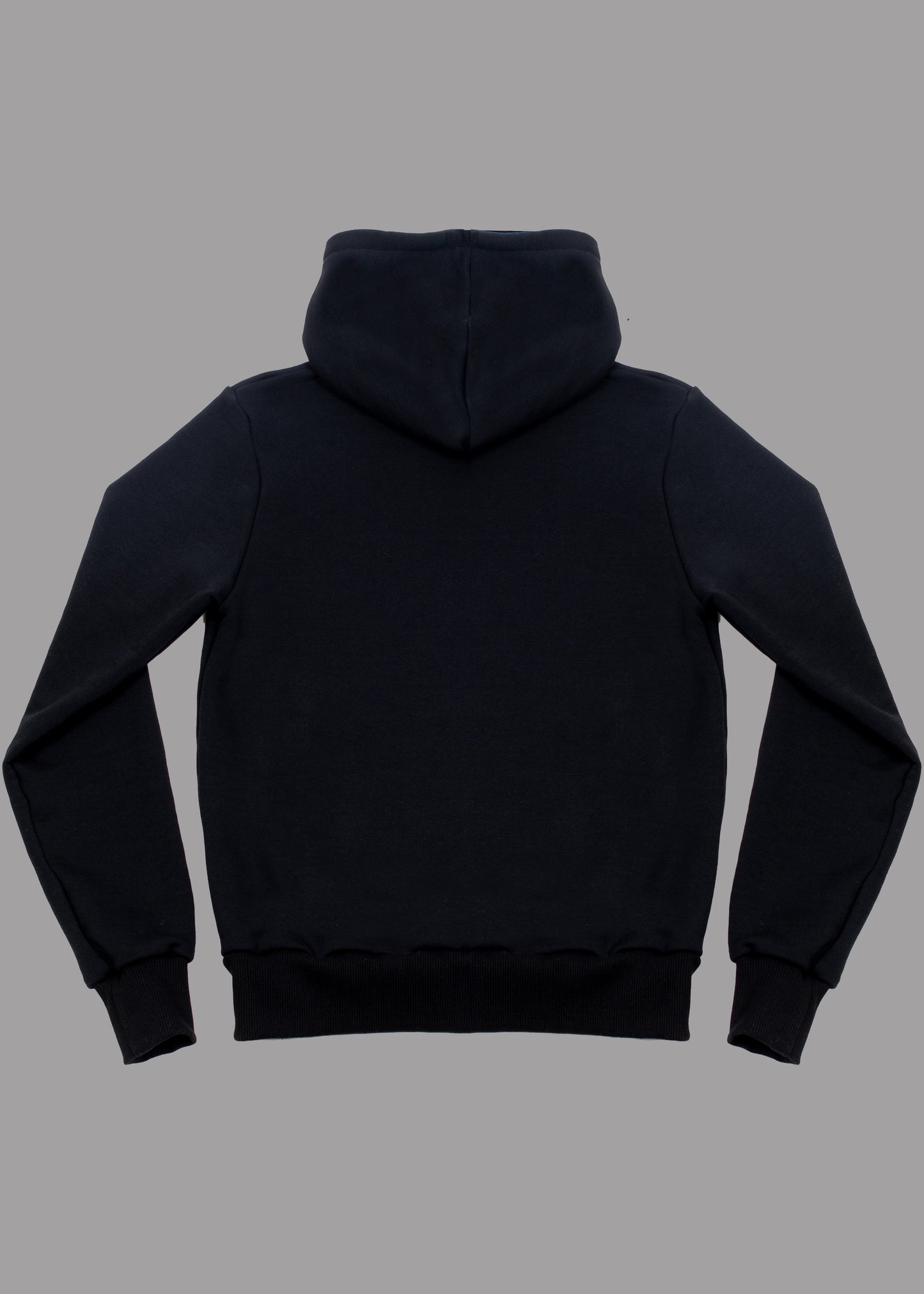 Men black hoodie with black logo badge