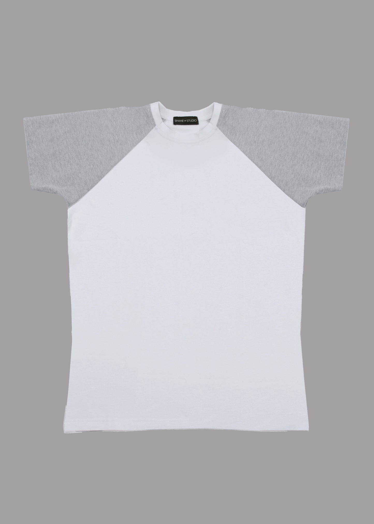 Men white cotton t-shirt grey short sleeve type raglan