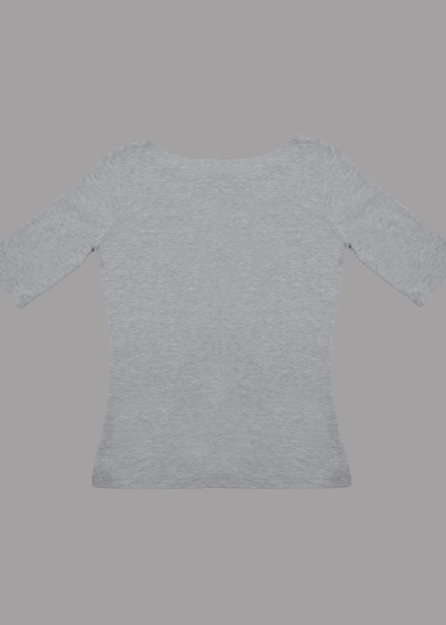Women grey cotton t-shirt with 3/4 sleeve and crystal boat neckline