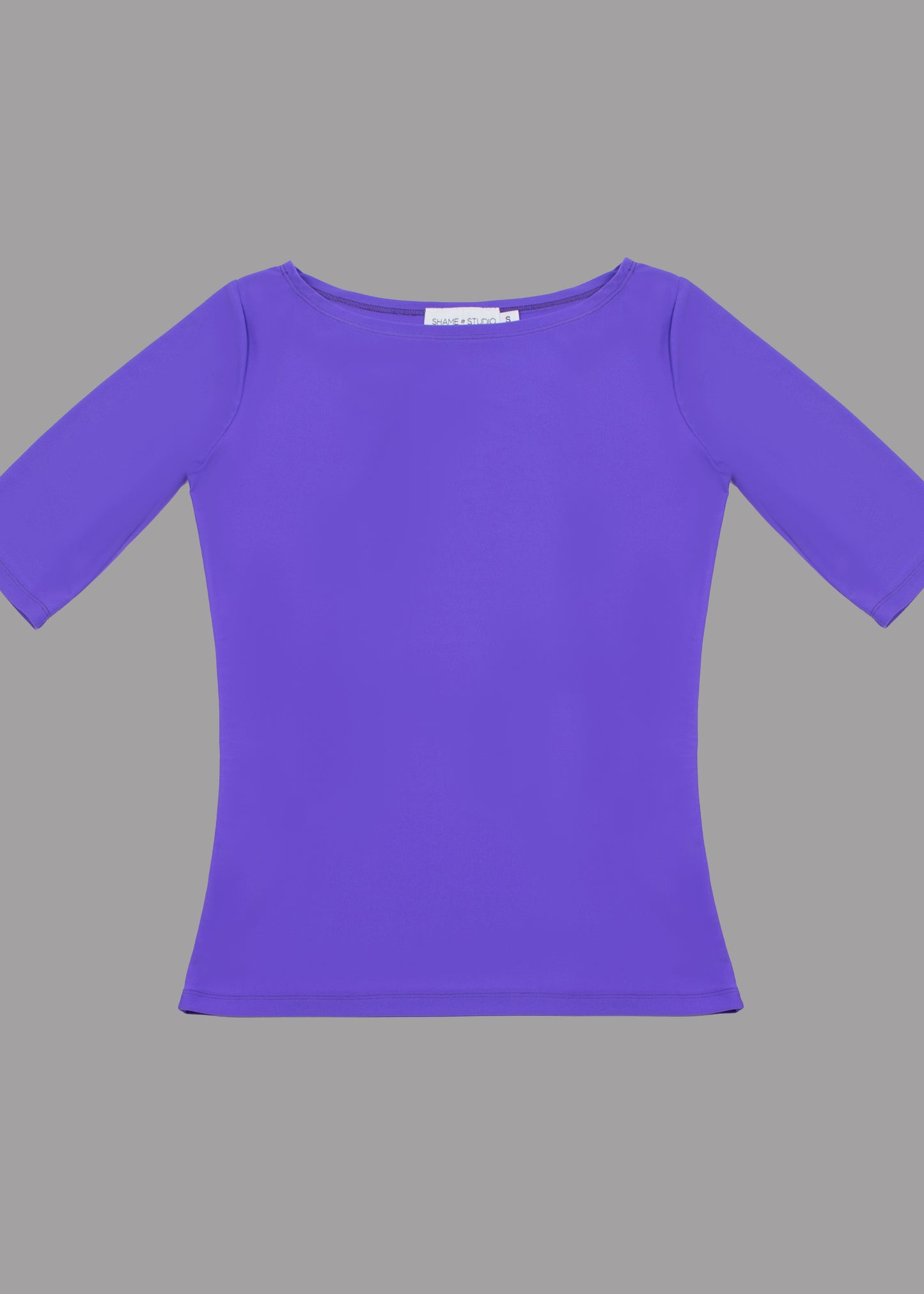 Women purple boat neck t-shirt 3/4 sleeves