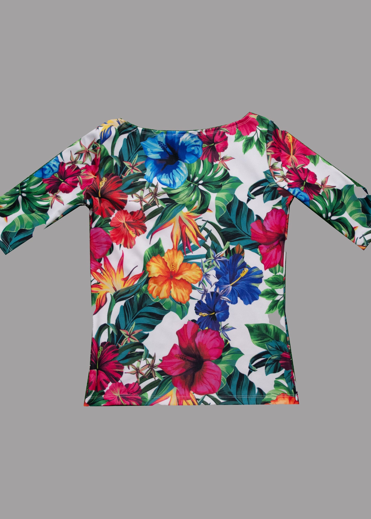 Women flowers boat neck t-shirt 3/4 sleeves