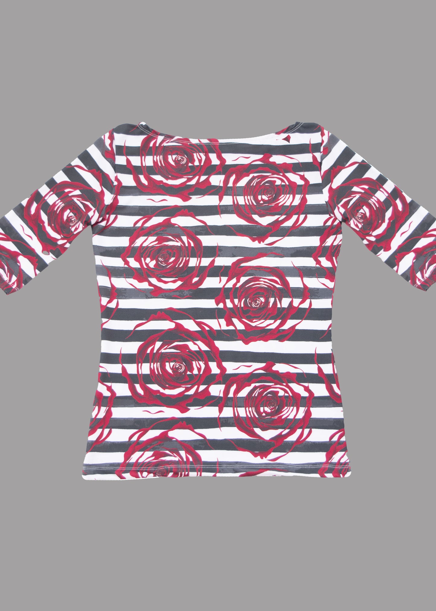Women roses boat neck t-shirt 3/4 sleeves