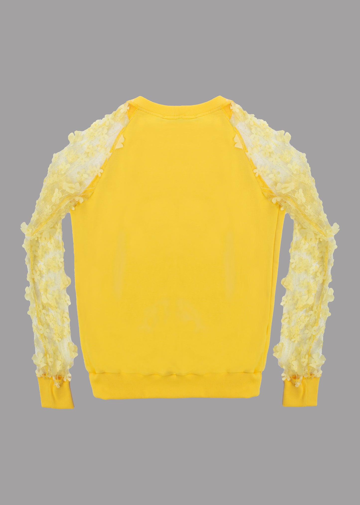 Women capri lemon blouse transparent sleeves with embroidered flowers