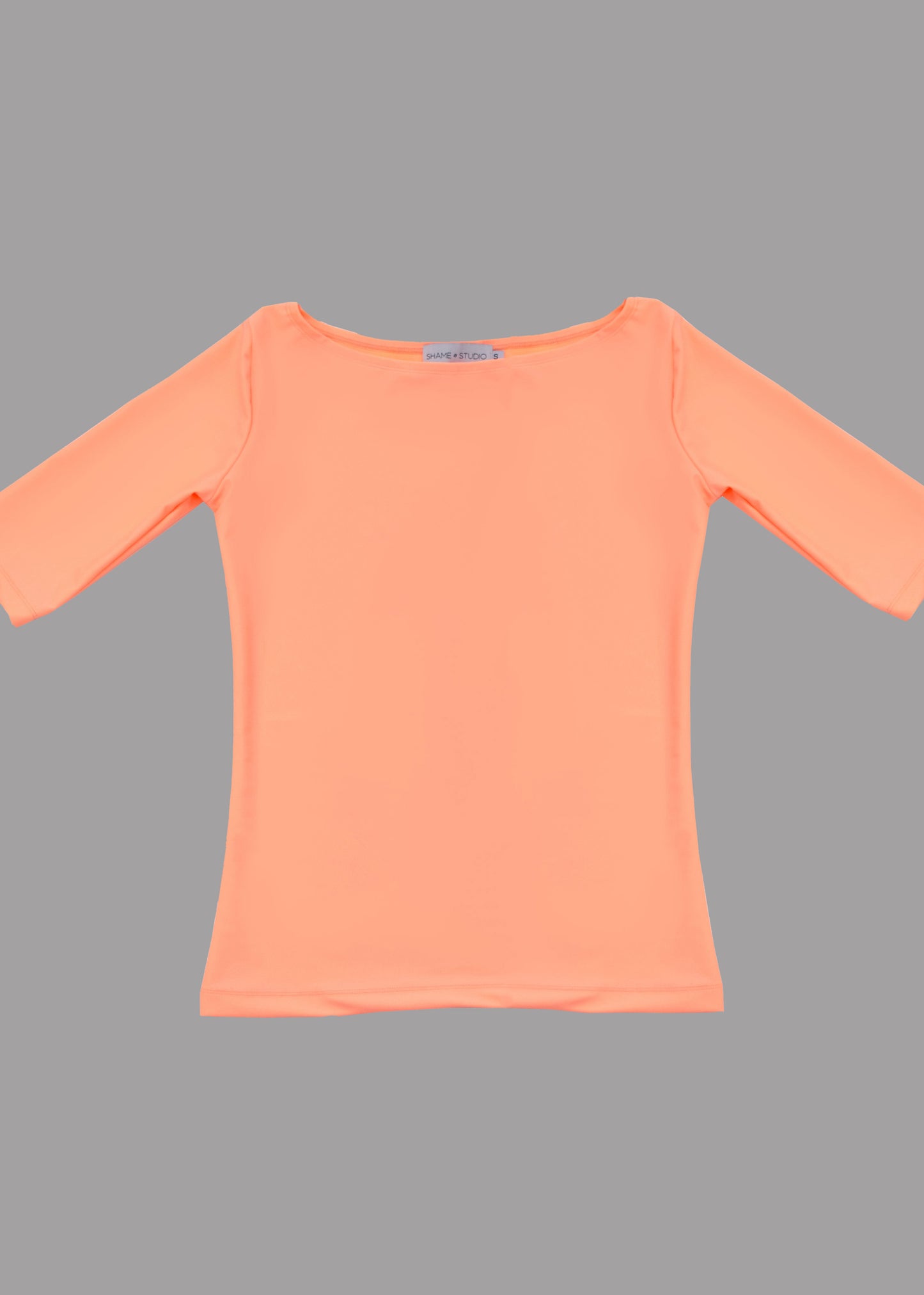 Women peach boat neck t-shirt 3/4 sleeves
