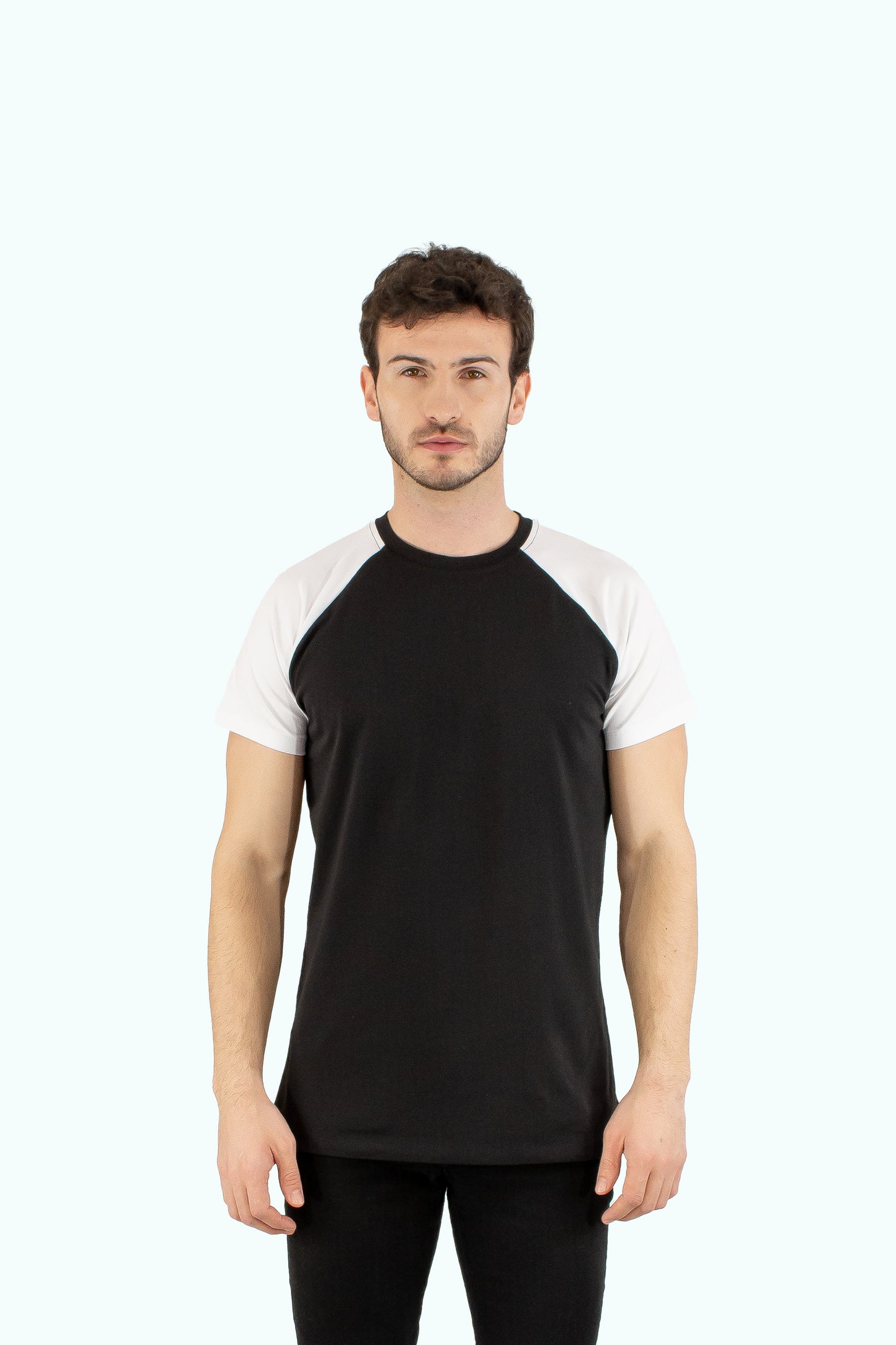 Men black cotton t-shirt white short sleeve type raglan