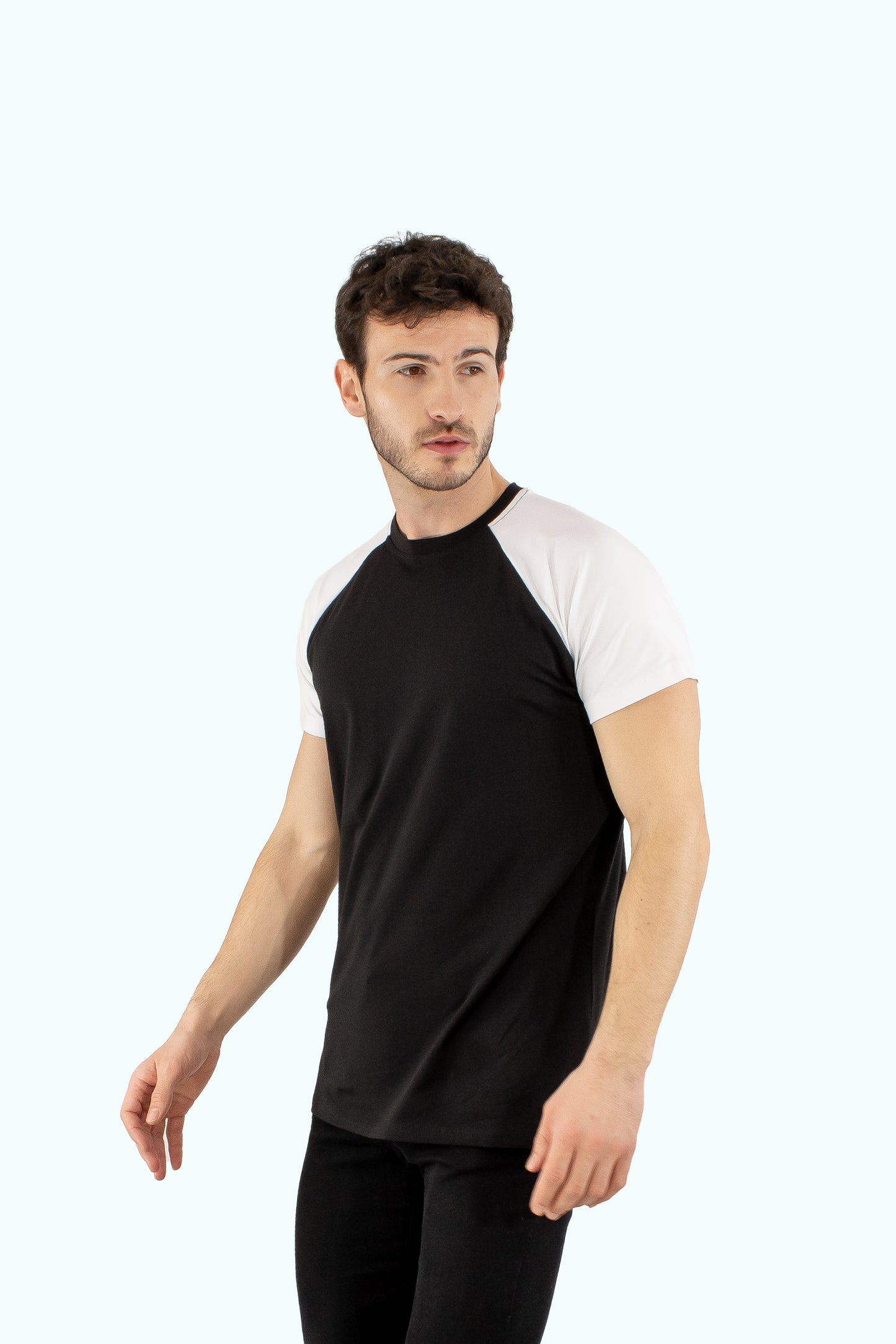 Men black cotton t-shirt white short sleeve type raglan