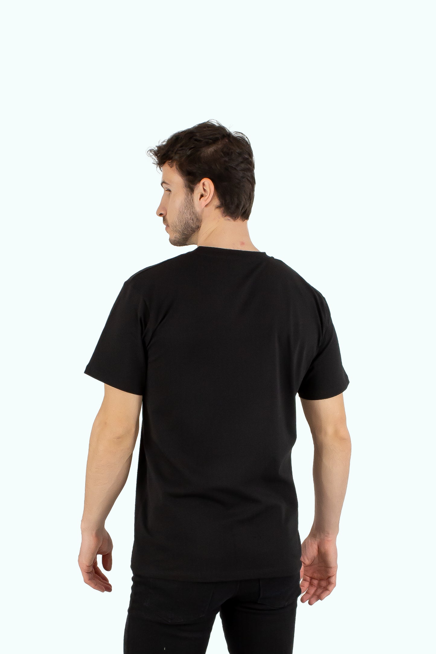 Men black cotton t-shirt with short sleeve and front pocket