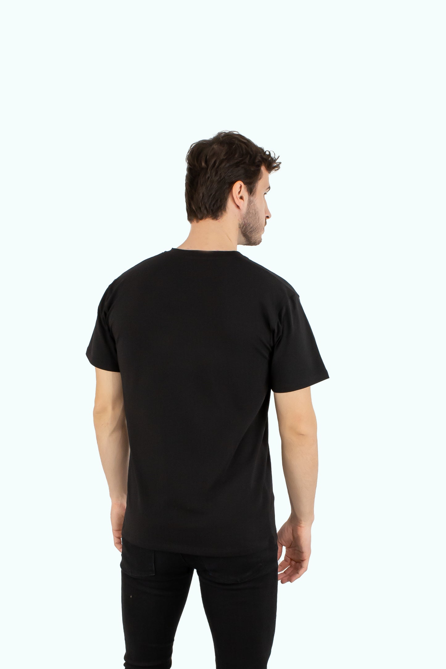 Men black cotton t-shirt with red logo badge