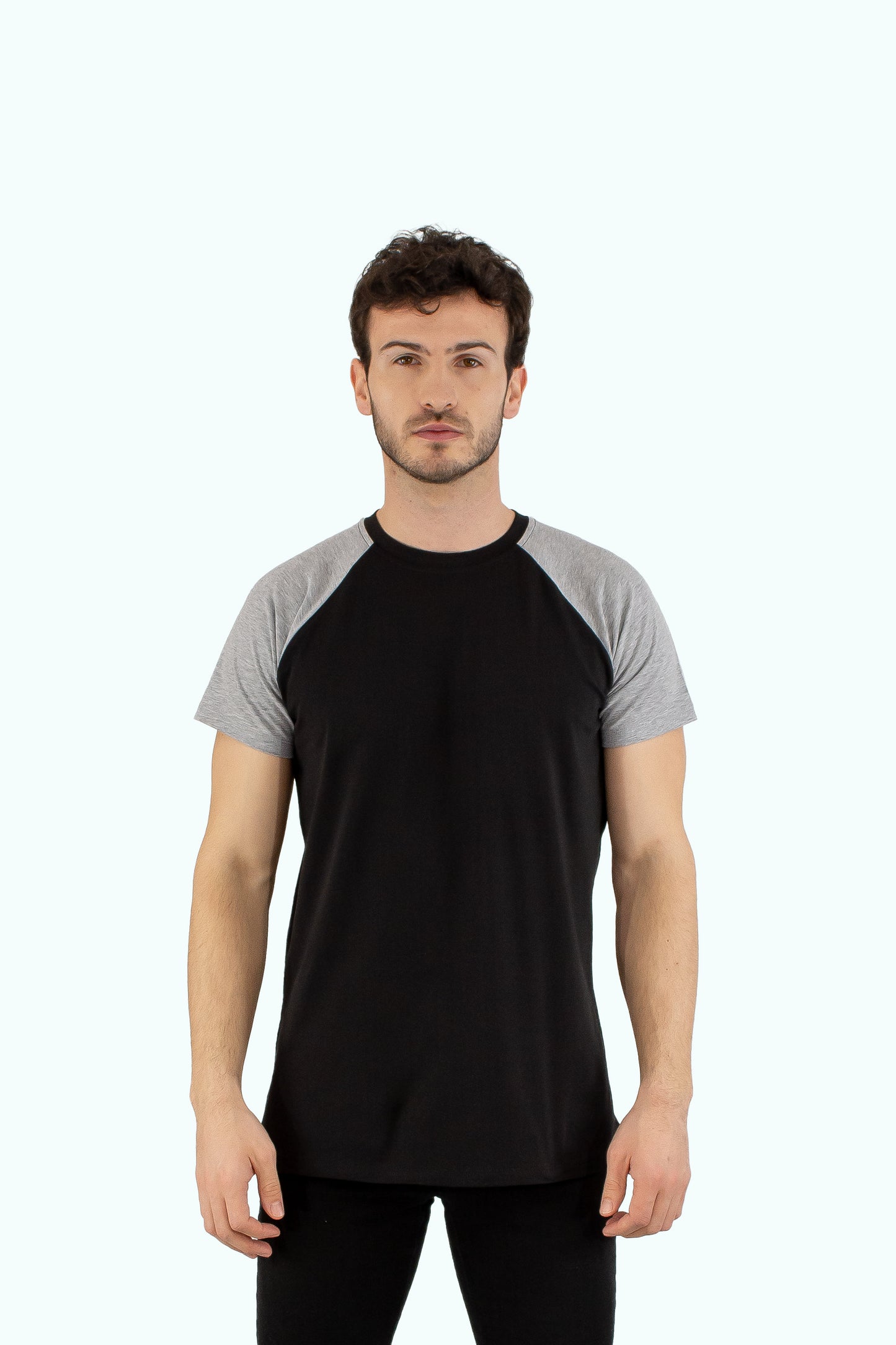 Men black cotton t-shirt sleeve type raglan