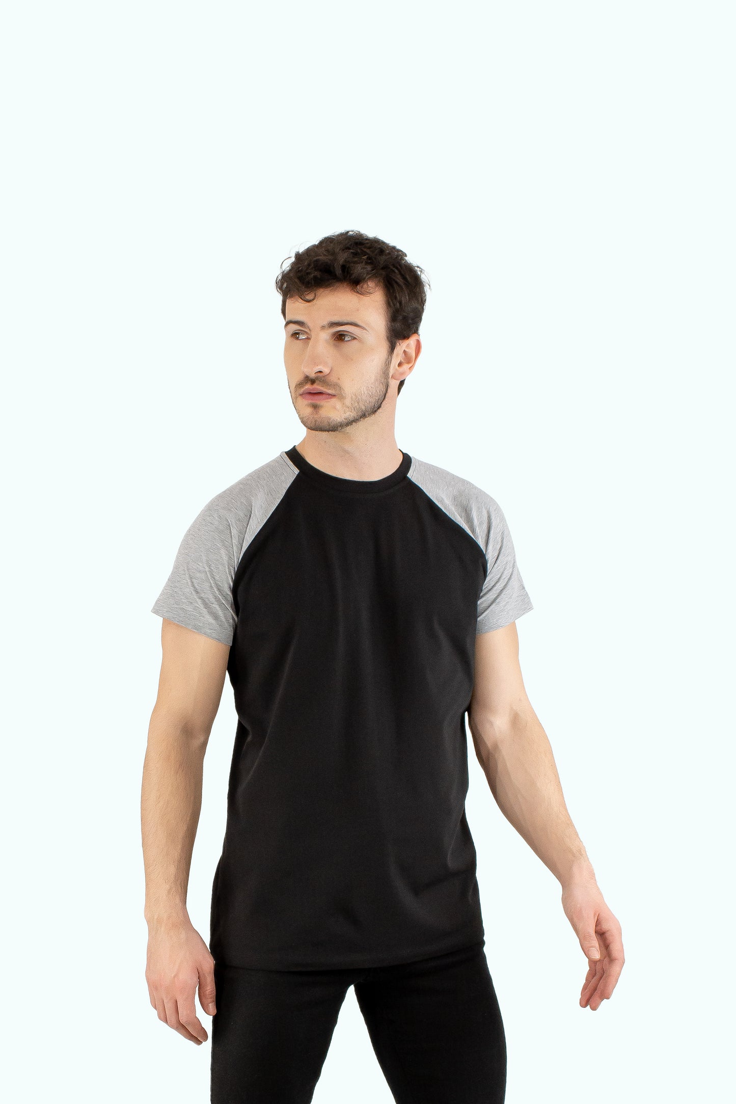 Men black cotton t-shirt sleeve type raglan