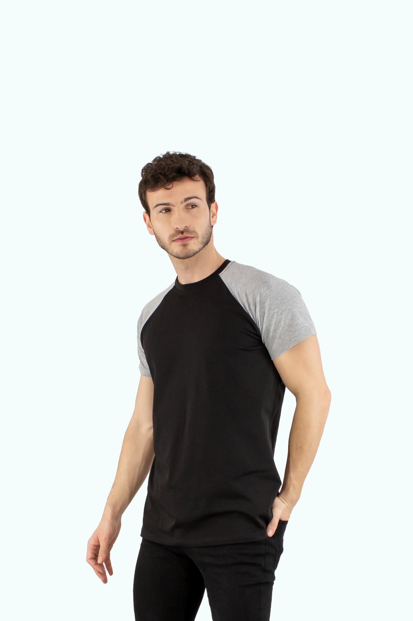 Men black cotton t-shirt sleeve type raglan