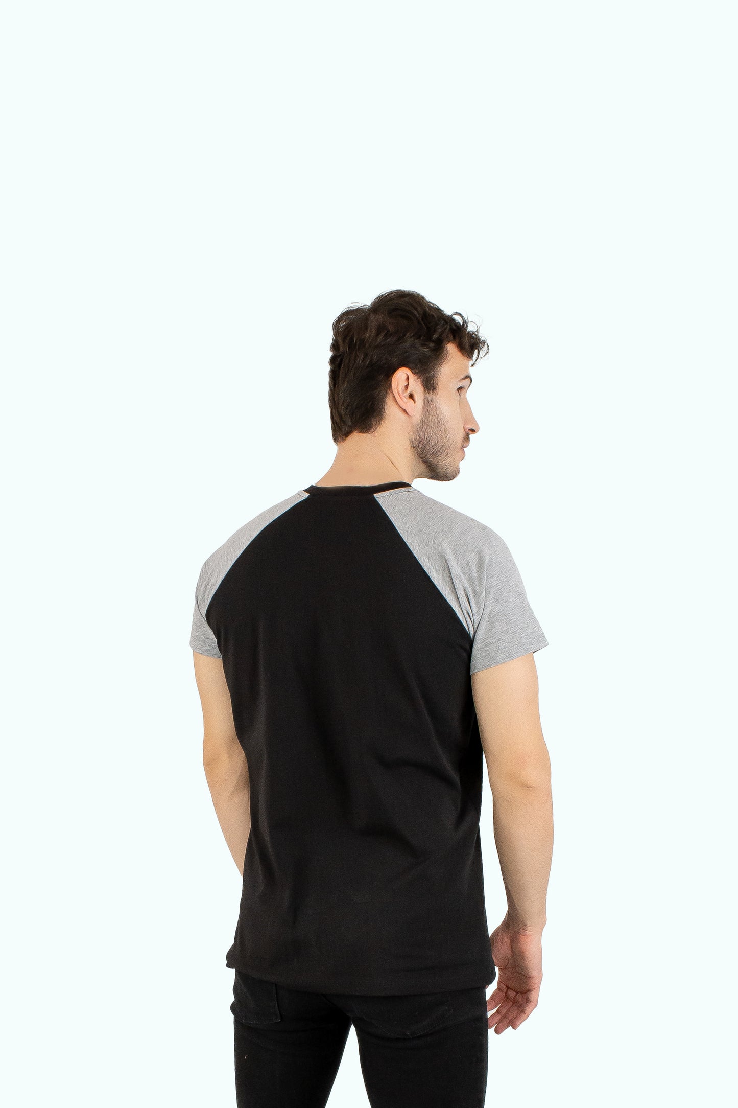 Men black cotton t-shirt sleeve type raglan