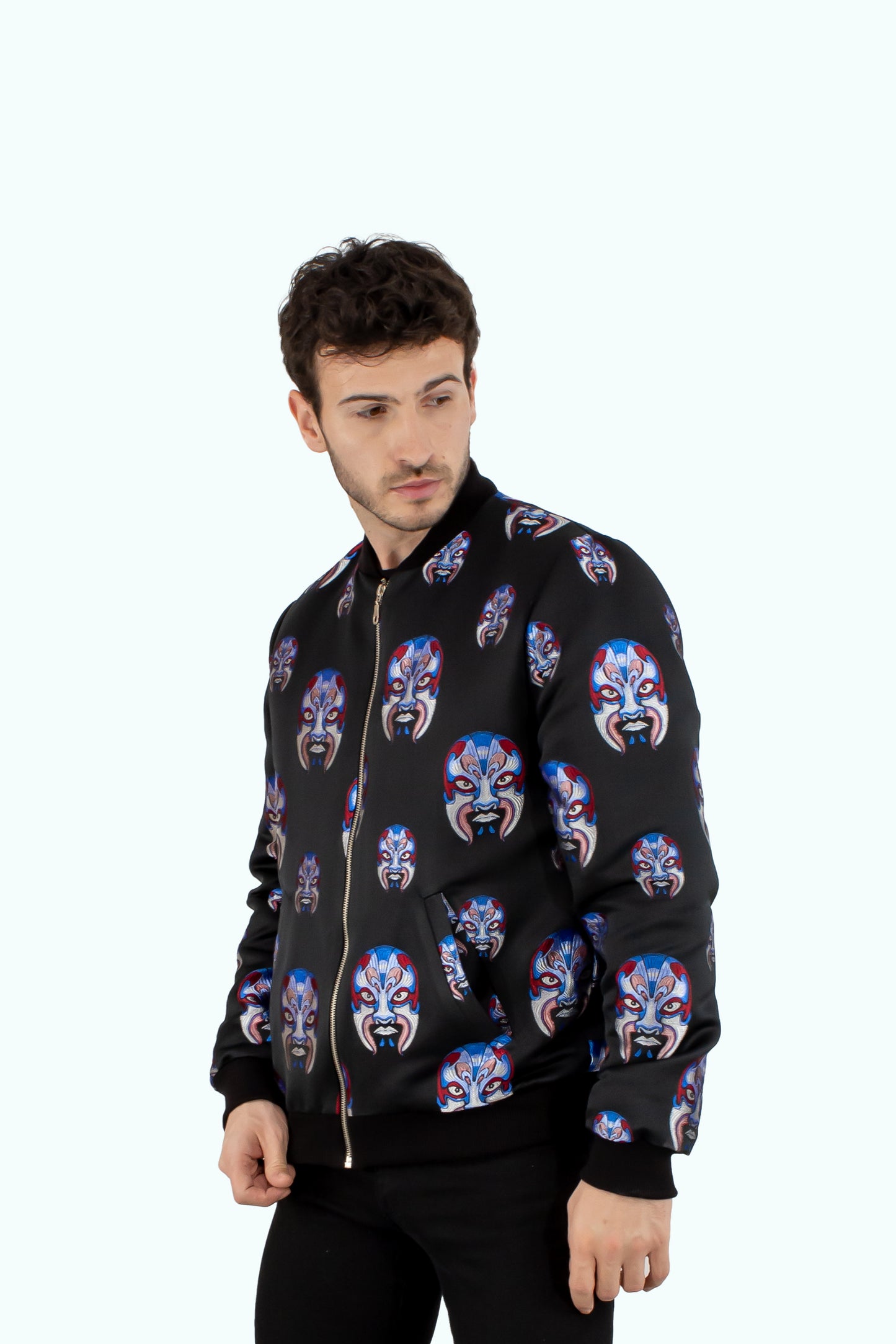 Men black bomber jacket with skulls