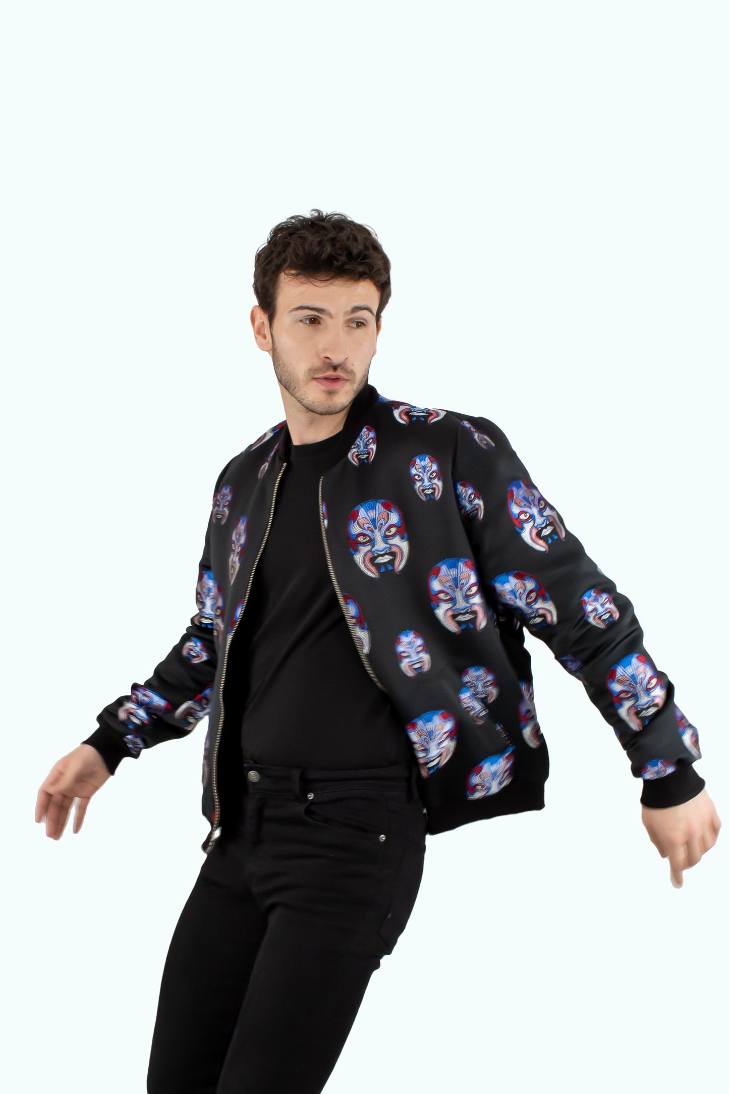 Men black bomber jacket with skulls