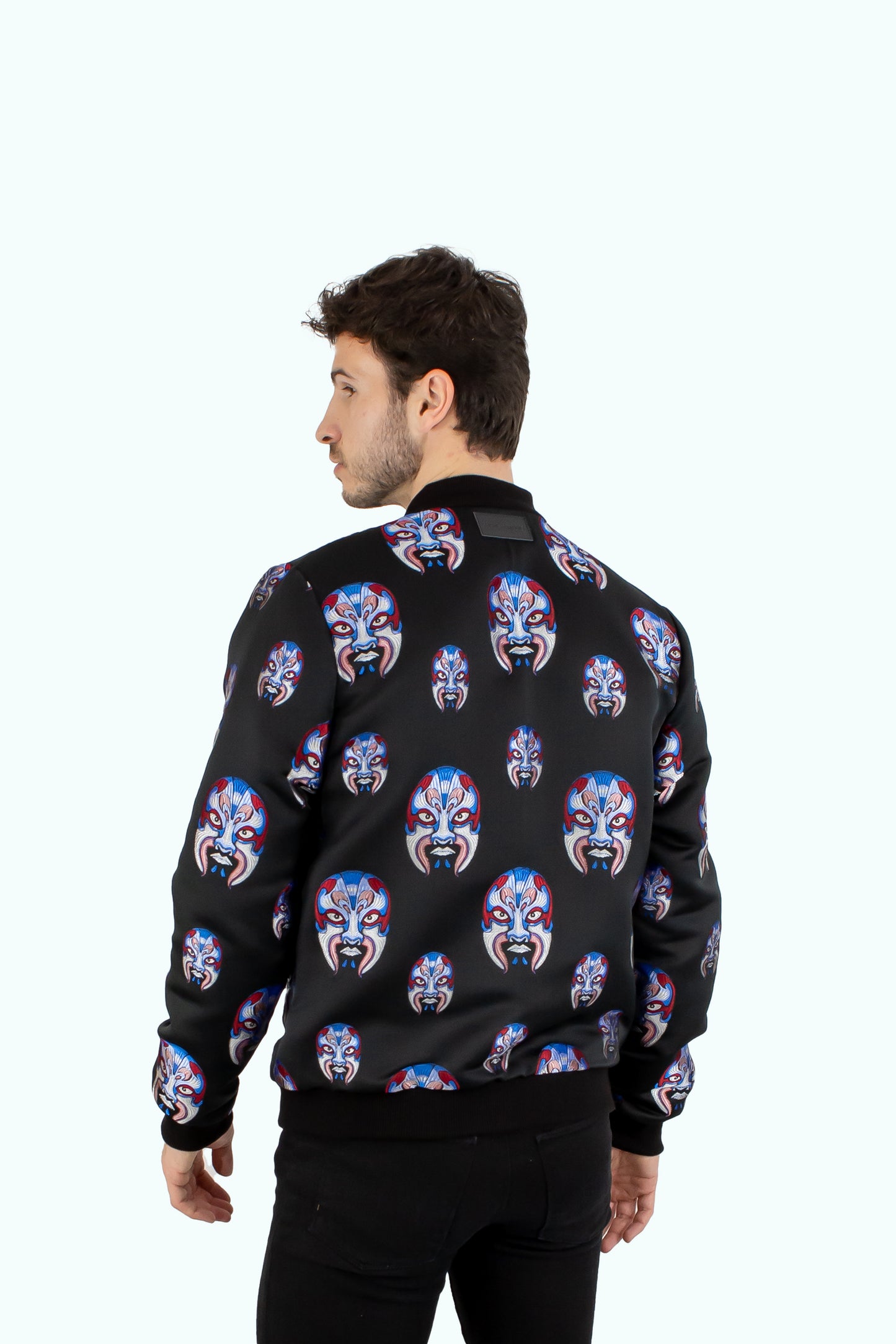 Men black bomber jacket with skulls