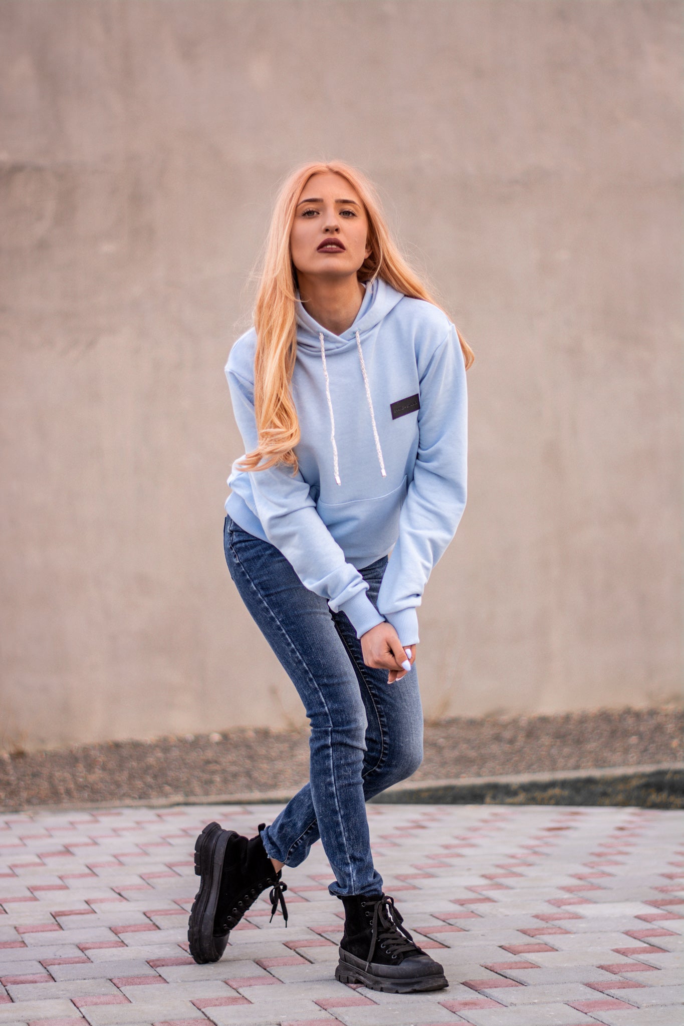 Women Baby Blue Hoodie with logo badge