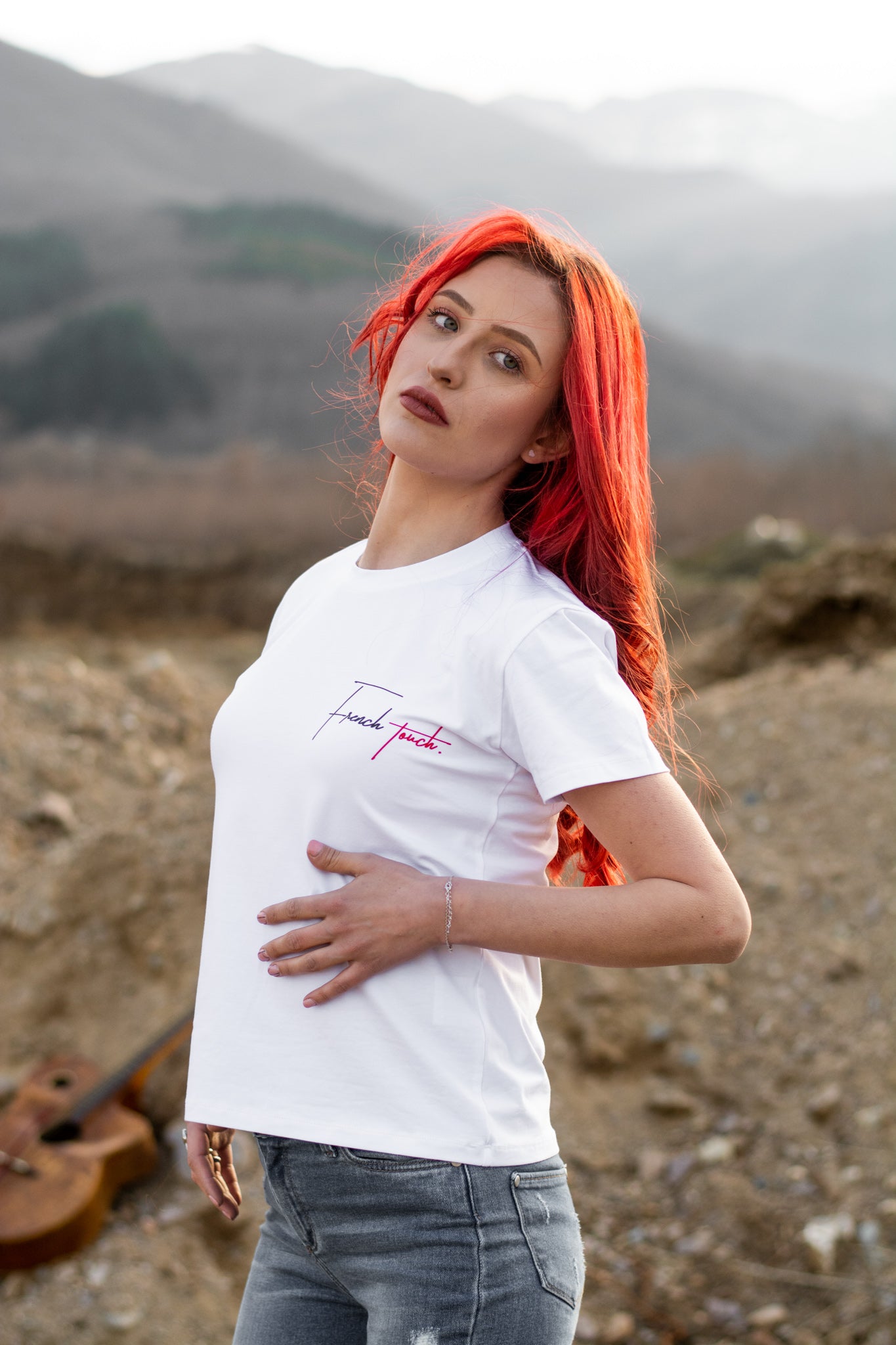 T-shirt femme en coton blanc avec imprimé FRENCH TOUCH