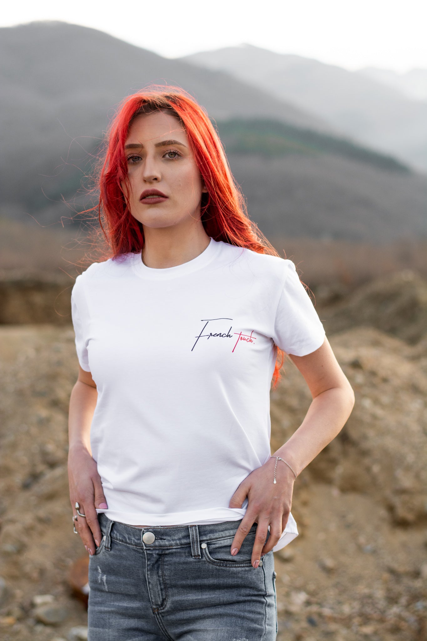 T-shirt femme en coton blanc avec imprimé FRENCH TOUCH