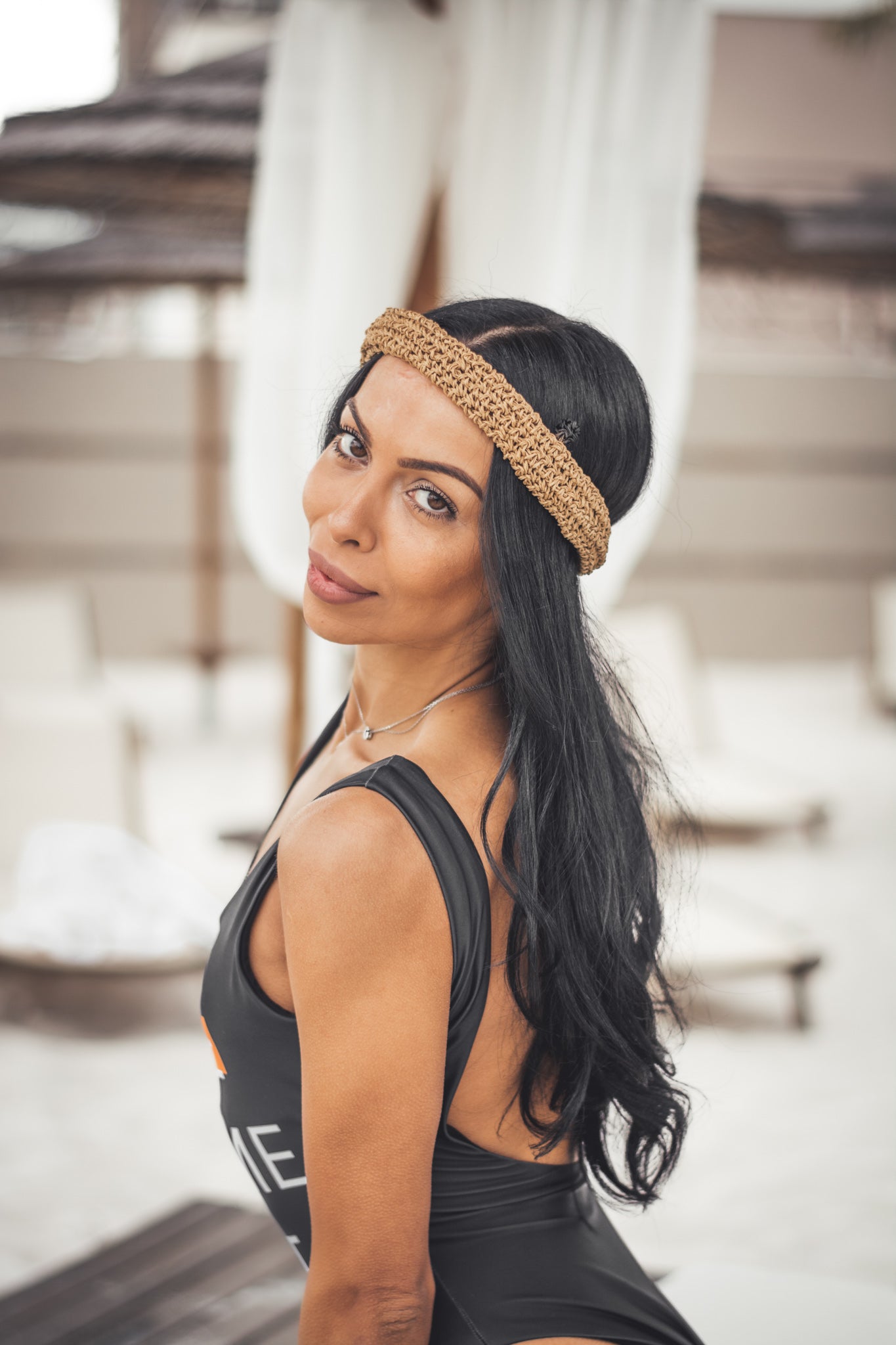 Women beach headband beige