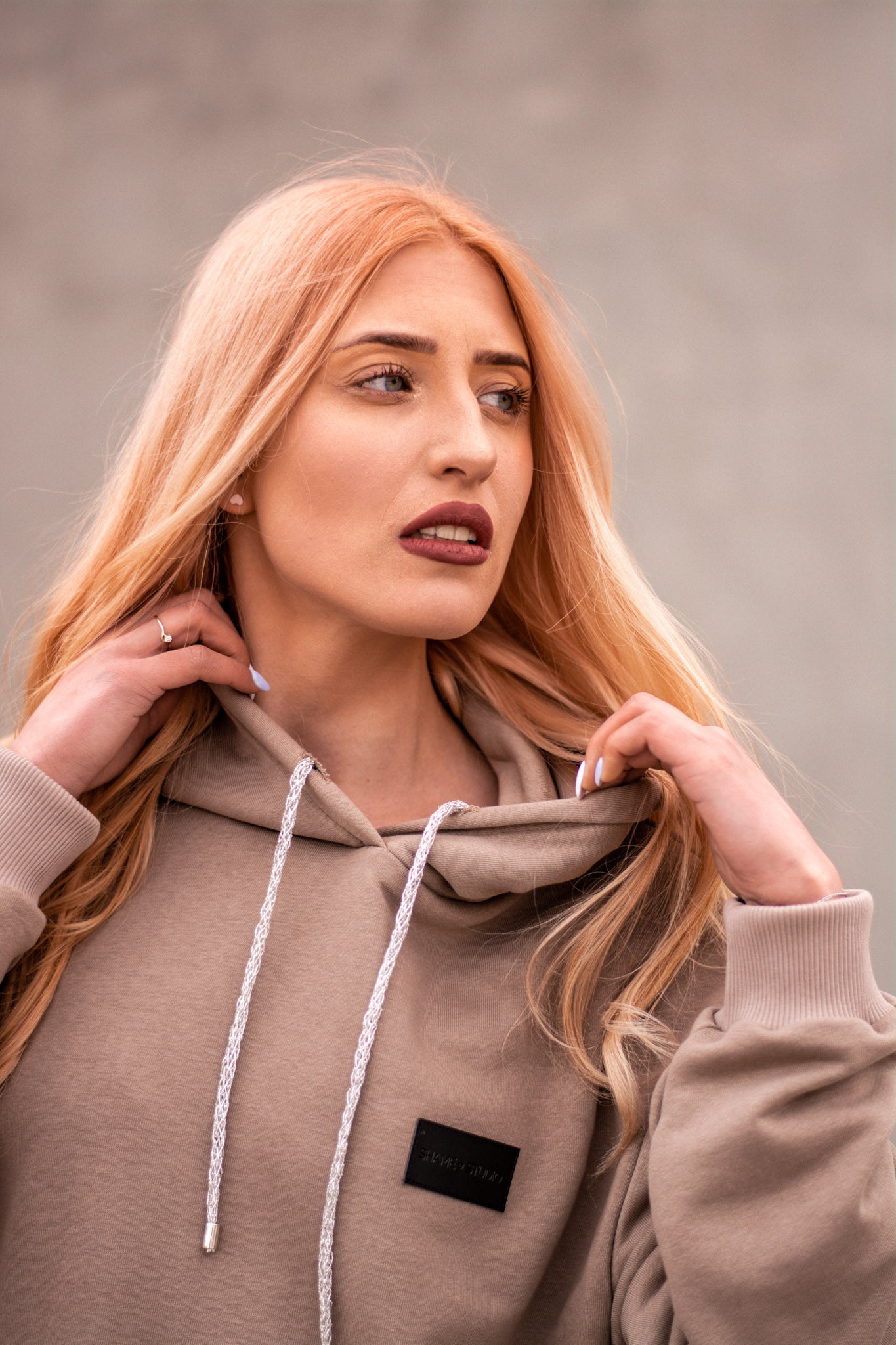 Women beige hoodie dress with logo badge