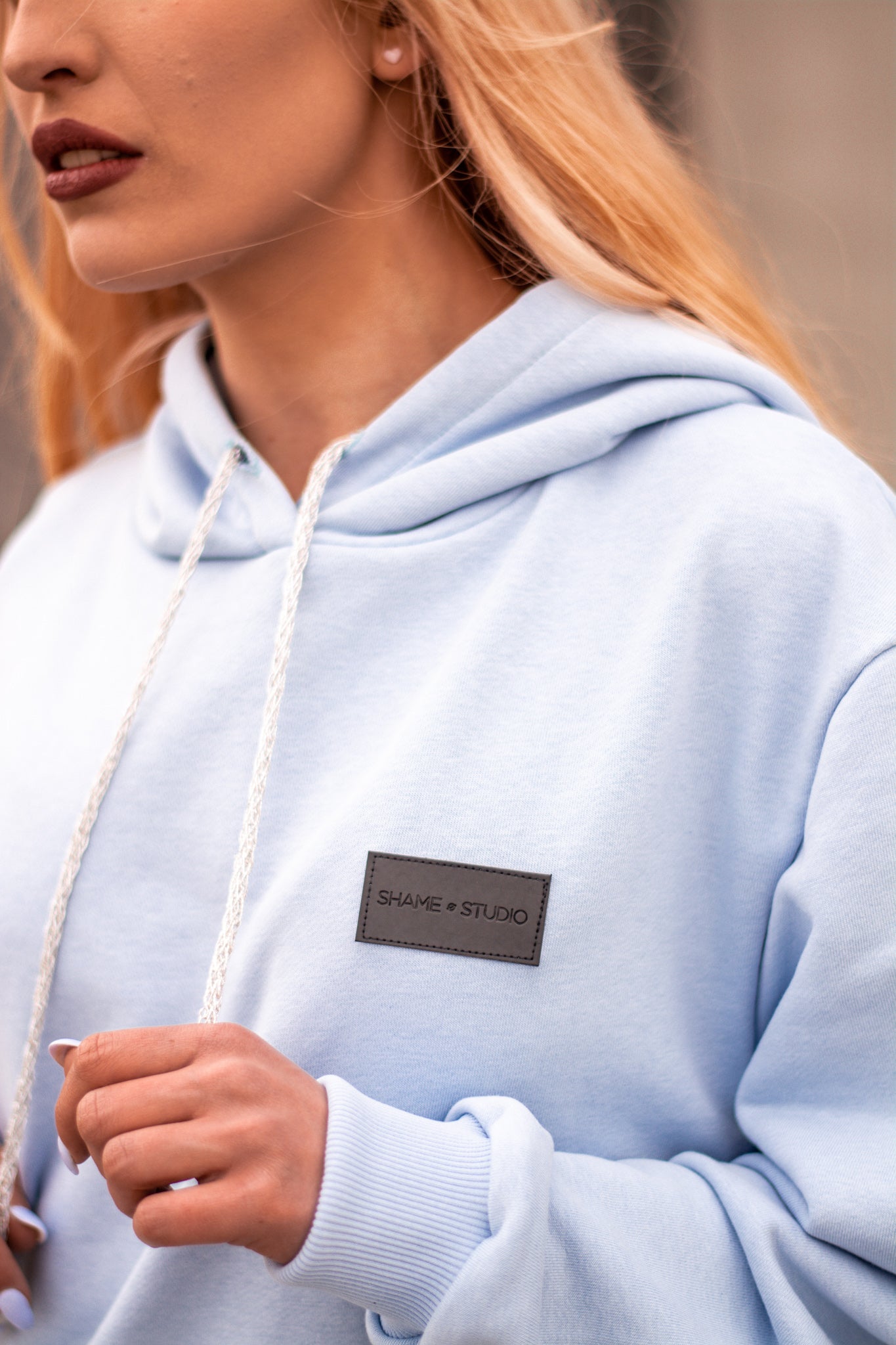 Women baby blue hoodie dress with logo badge