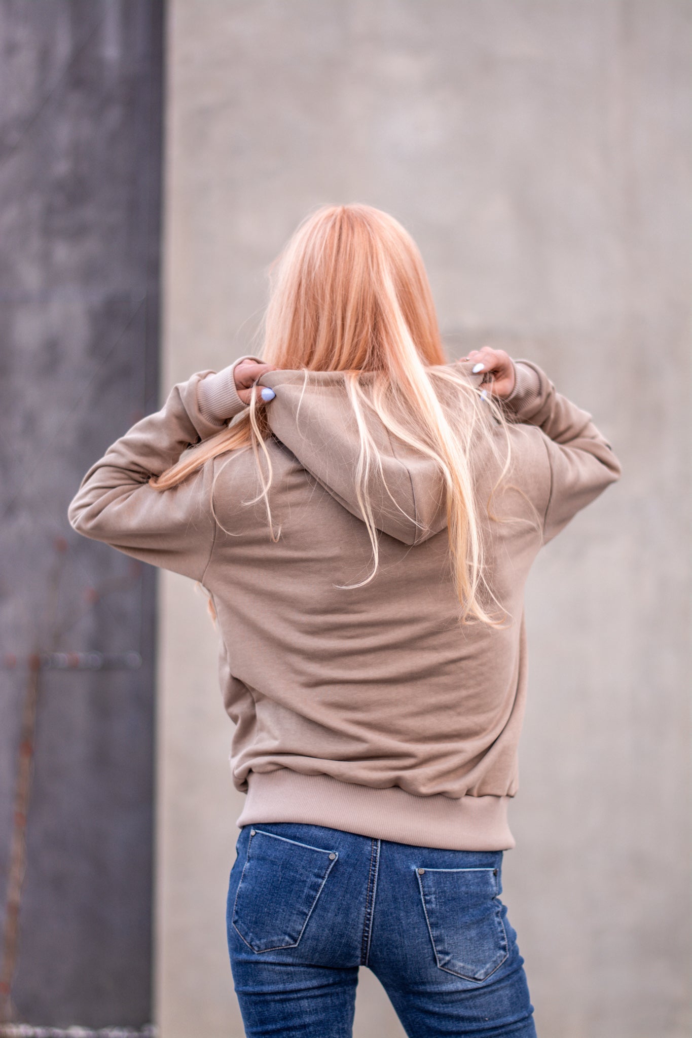 Women beige hoodie with logo badge