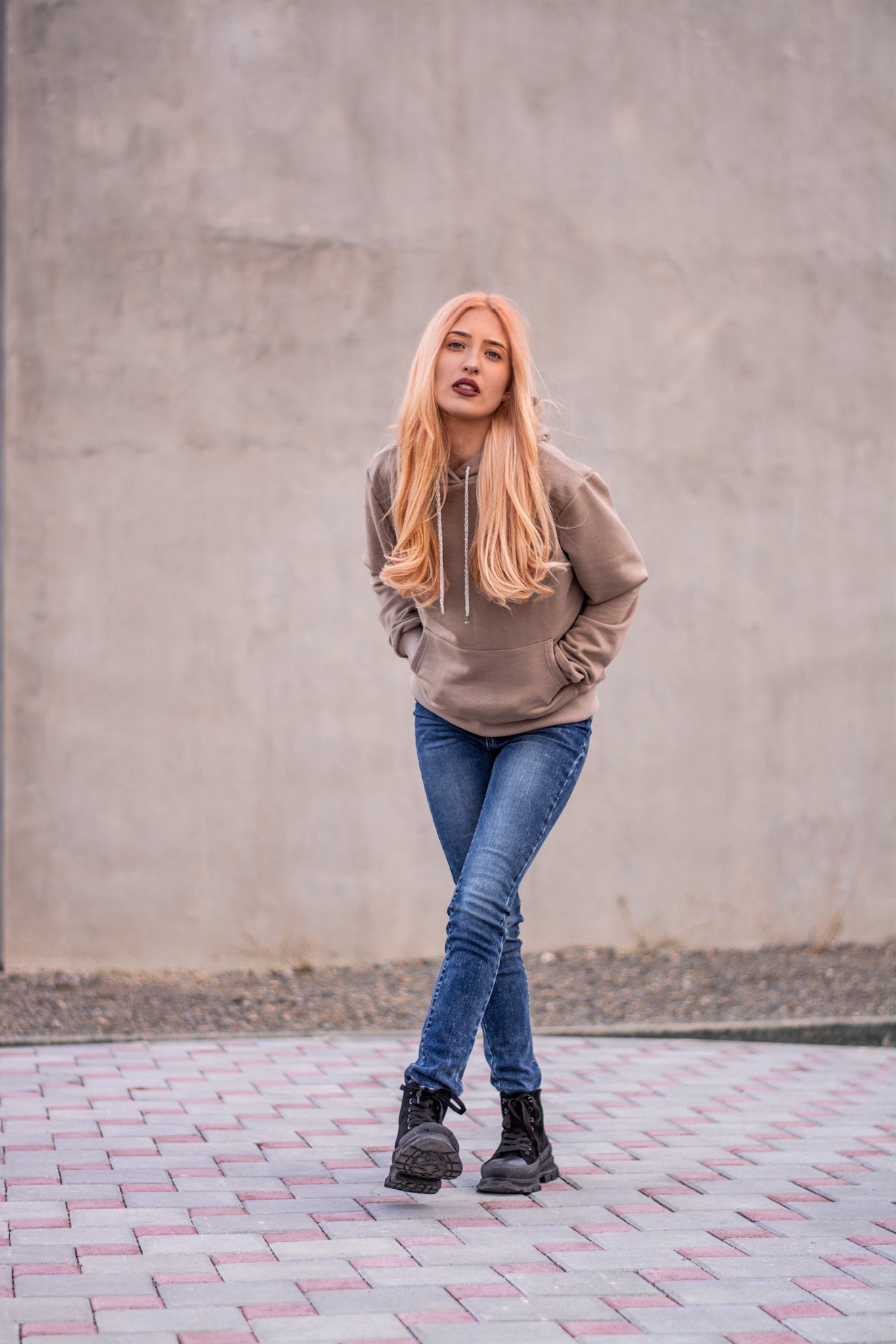 Women beige hoodie with logo badge