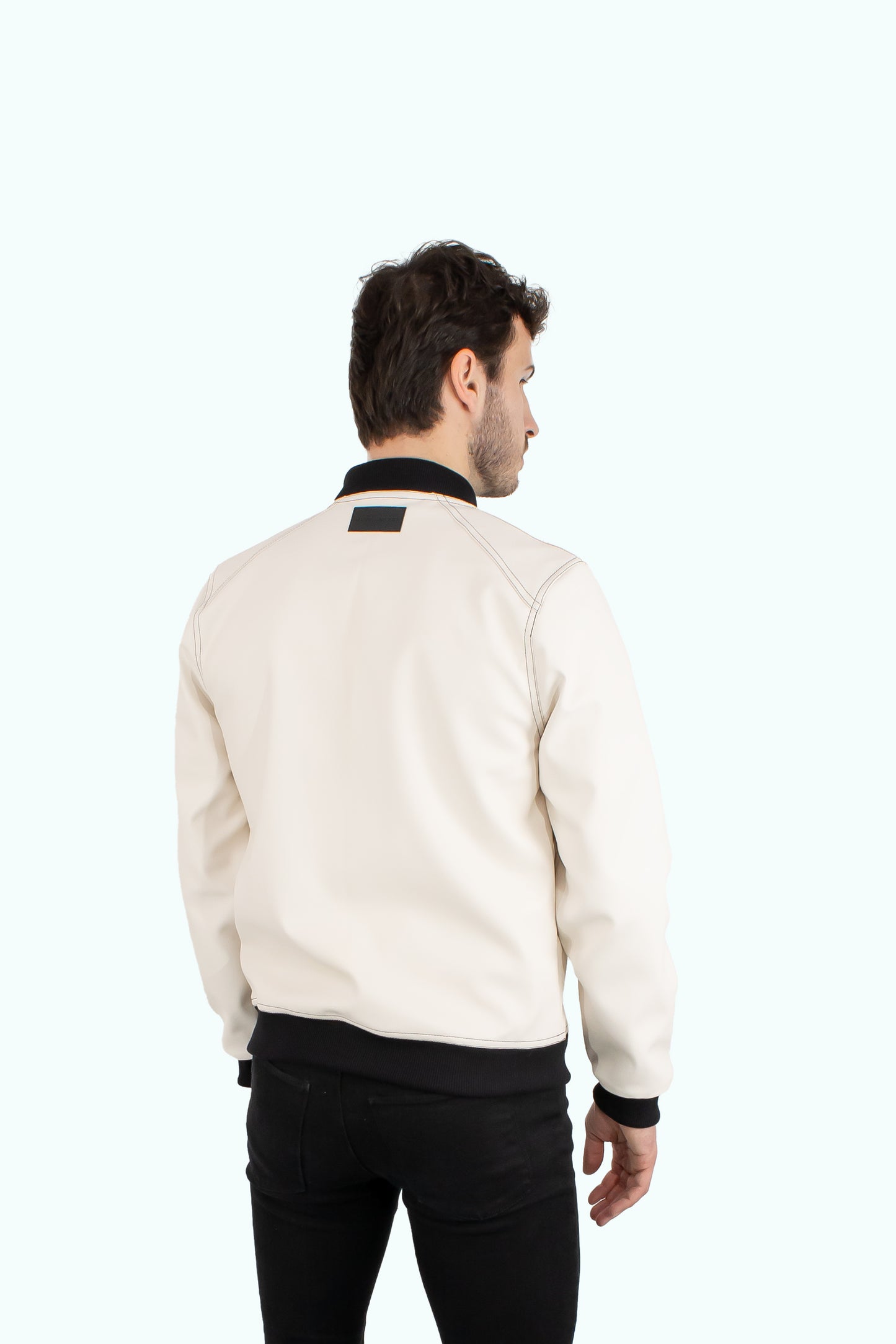 Men white/ecru leather bomber jacket