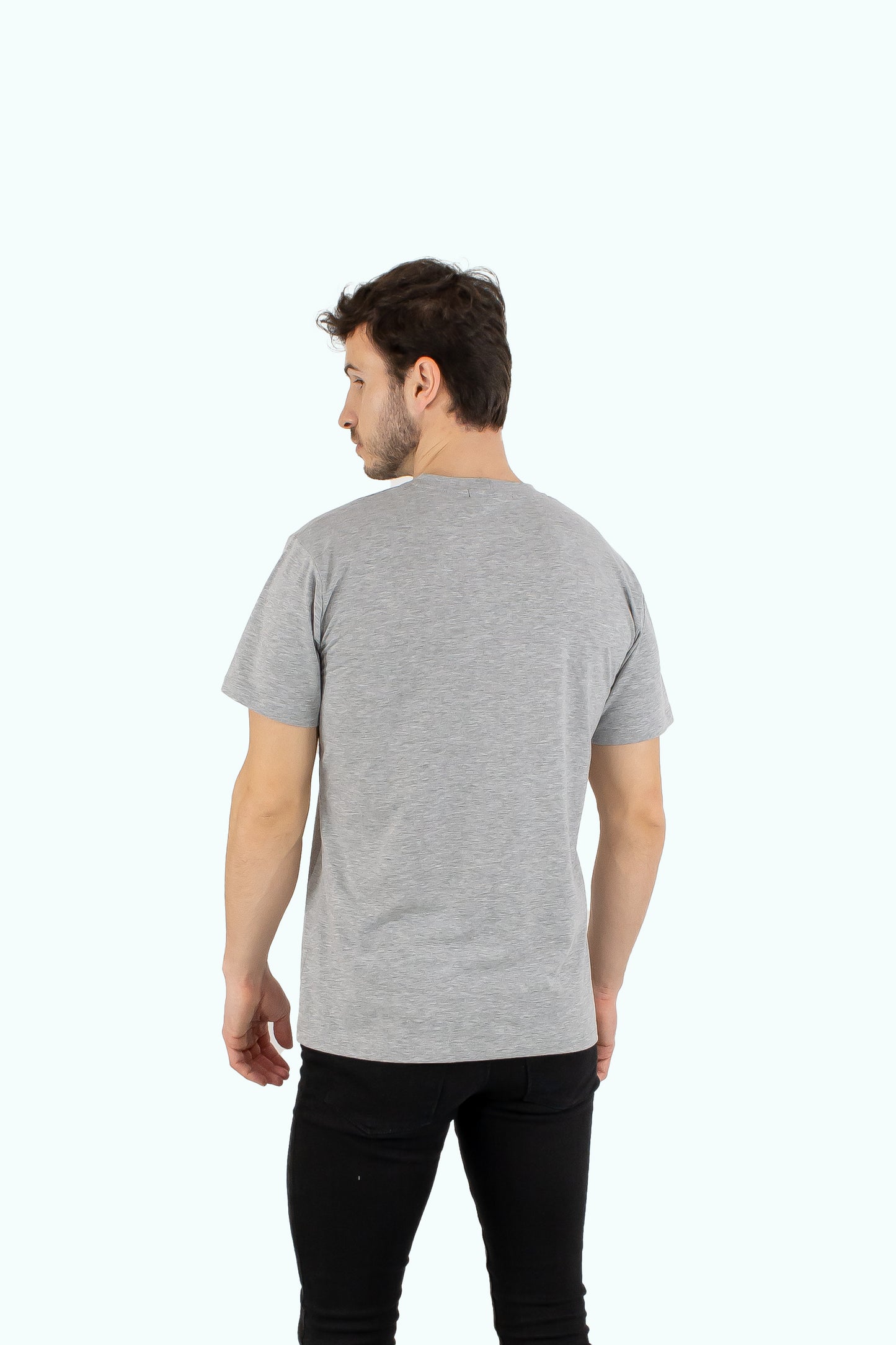 Men grey cotton t-shirt with white logo badge