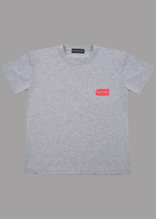 Women gray cotton t-shirt with red logo badge