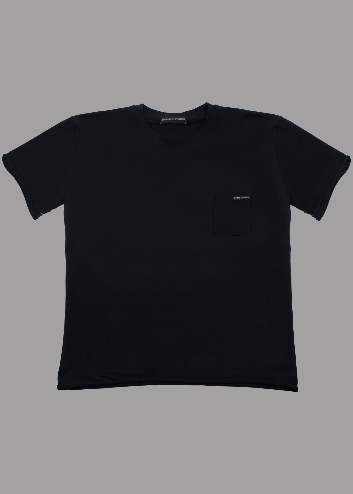 Men black cotton t-shirt with short sleeve and front pocket