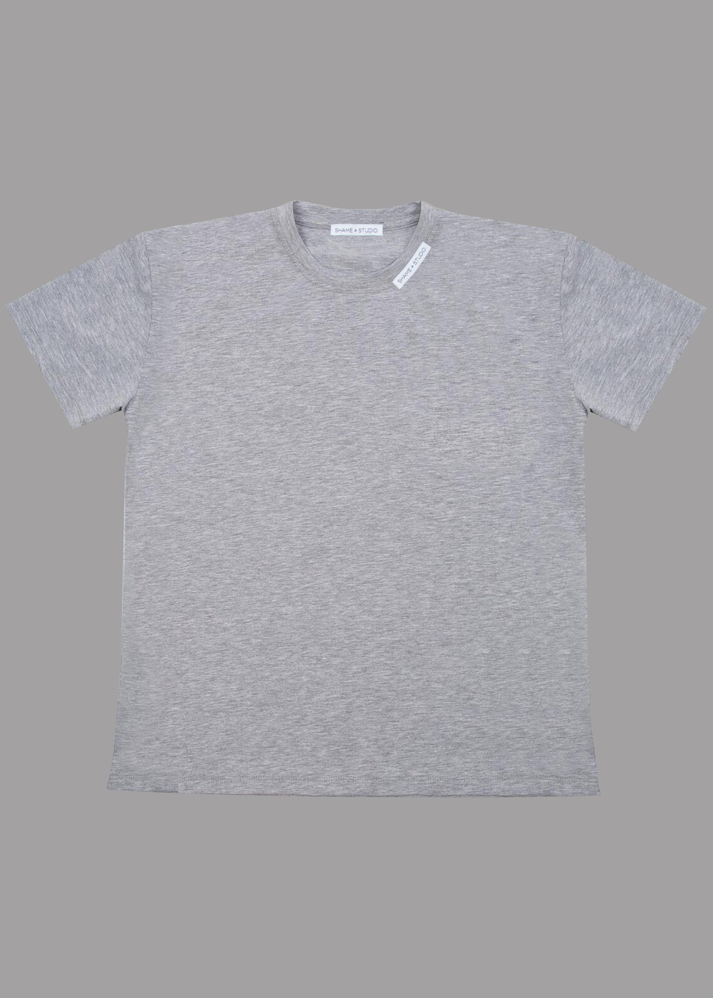 Men grey cotton t-shirt with short sleeve and neck label