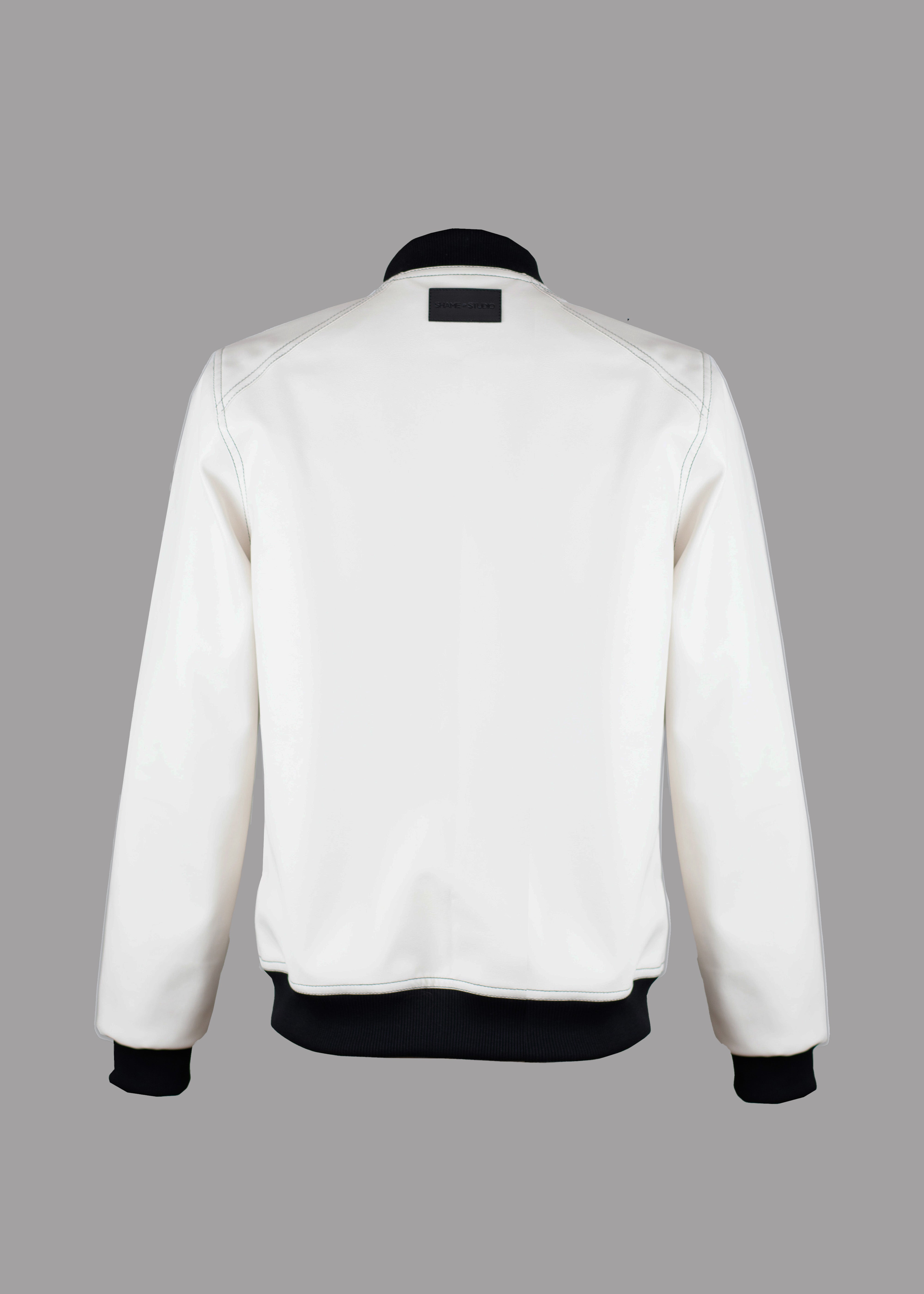 Mens white leather bomber jacket best sale