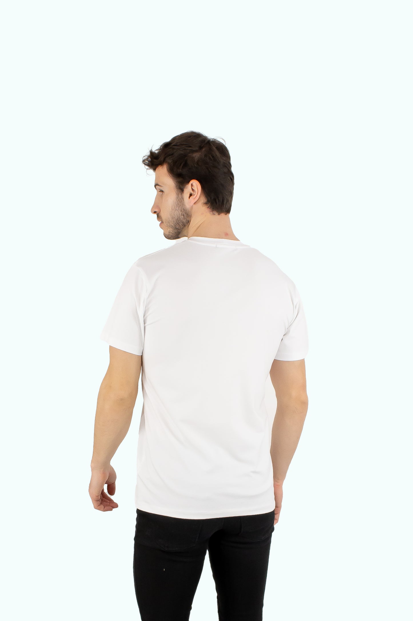 Men white cotton t-shirt with red logo badge