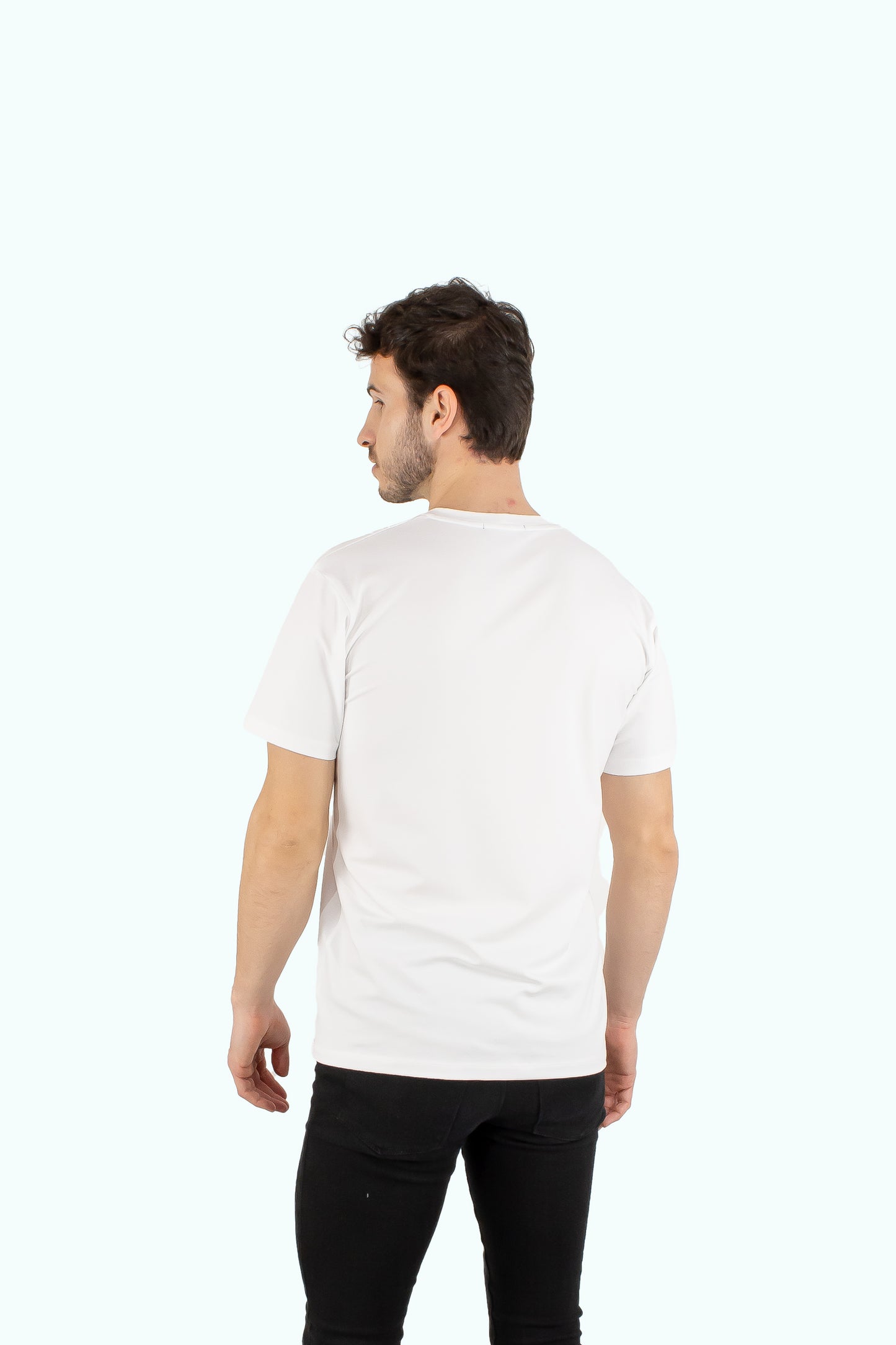 Men white cotton t-shirt with neon logo badge