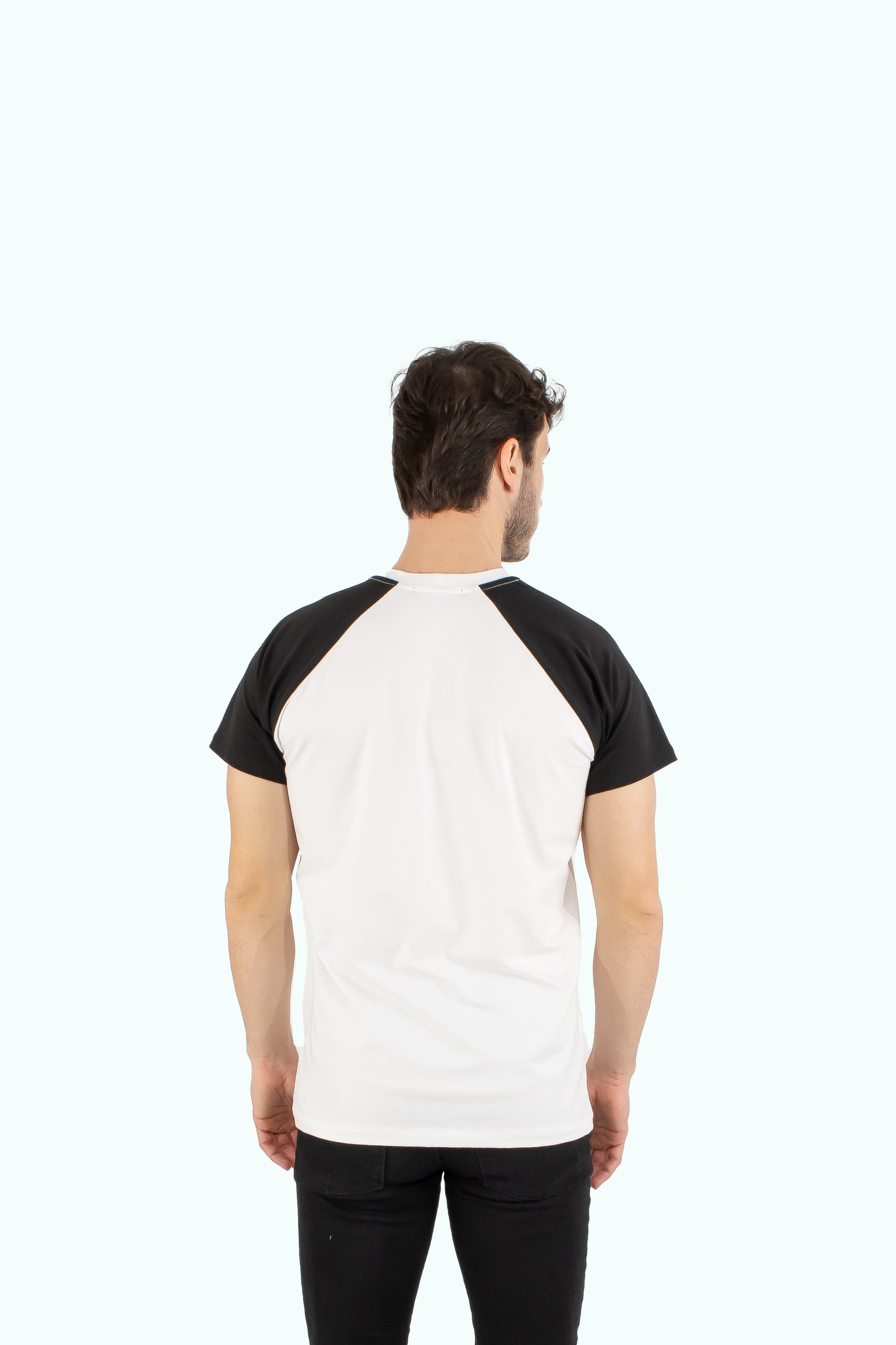 Men white cotton t-shirt black short sleeve type raglan