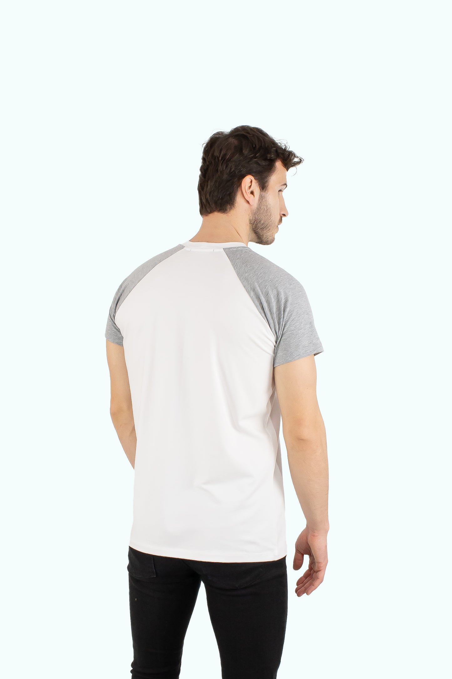 Men white cotton t-shirt grey short sleeve type raglan