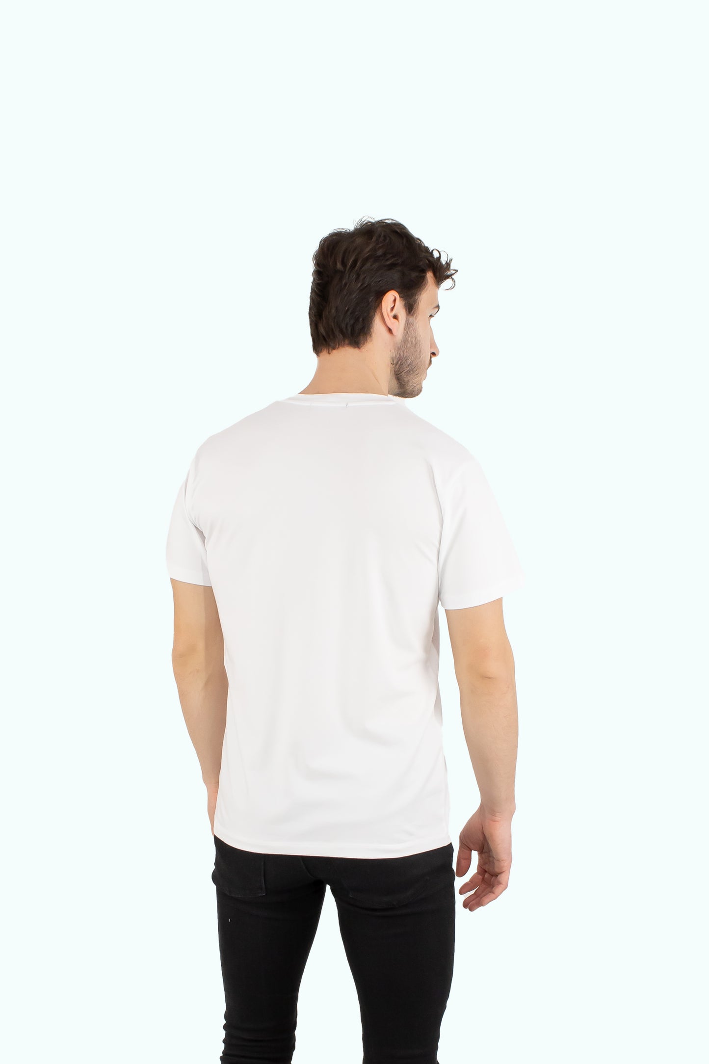 Men white cotton t-shirt with orange logo badge