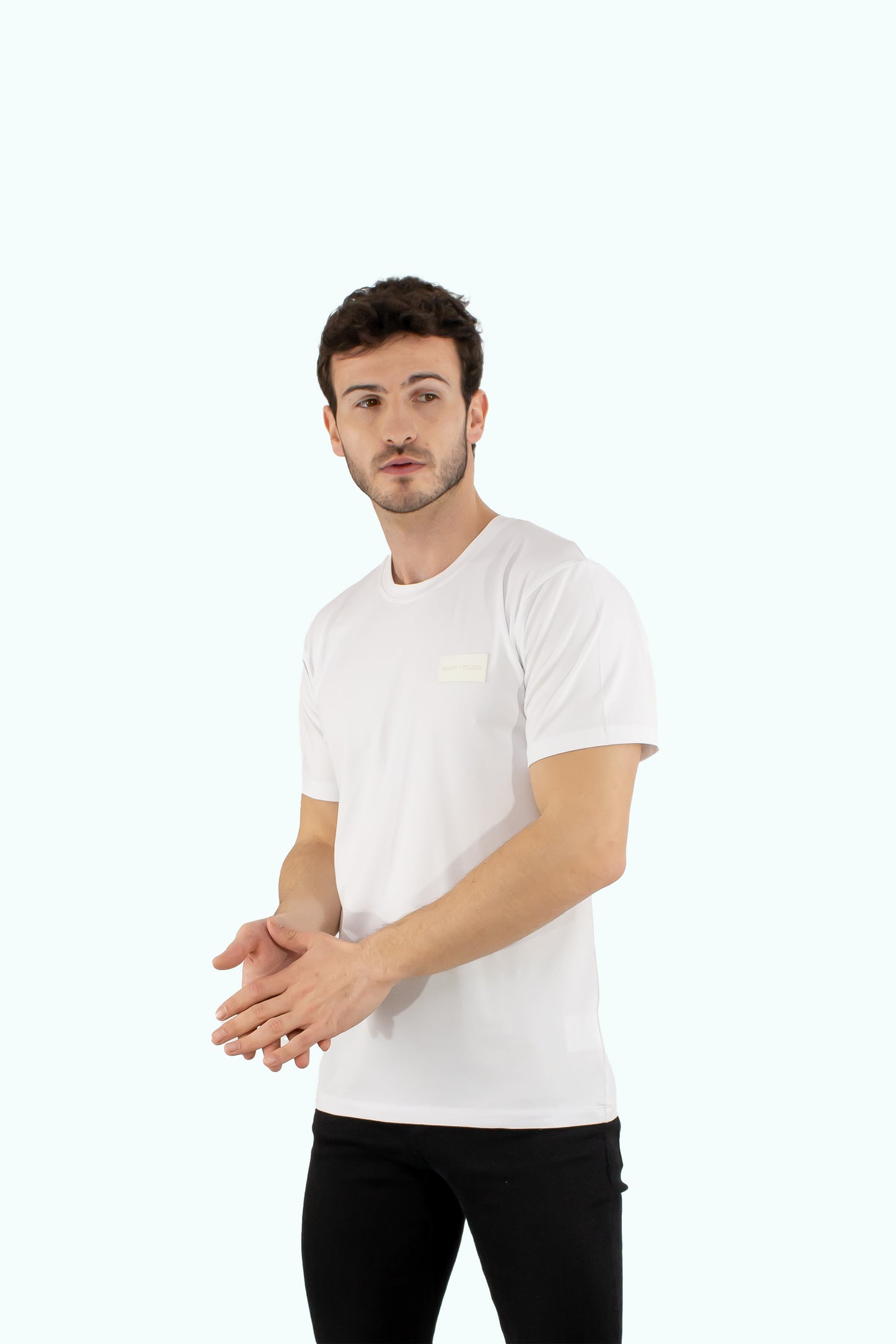 Men white cotton t-shirt with white logo badge