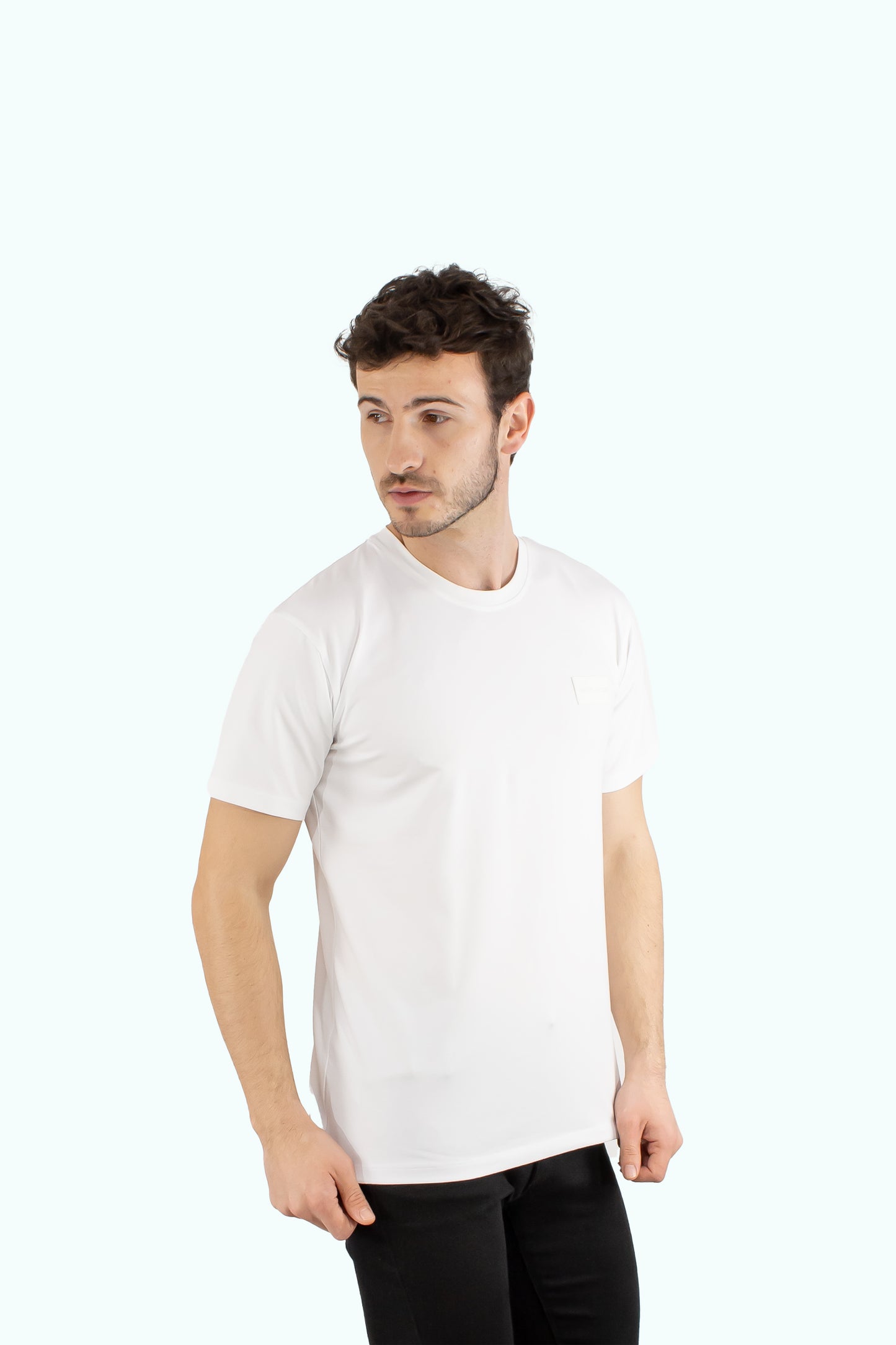 Men white cotton t-shirt with white logo badge