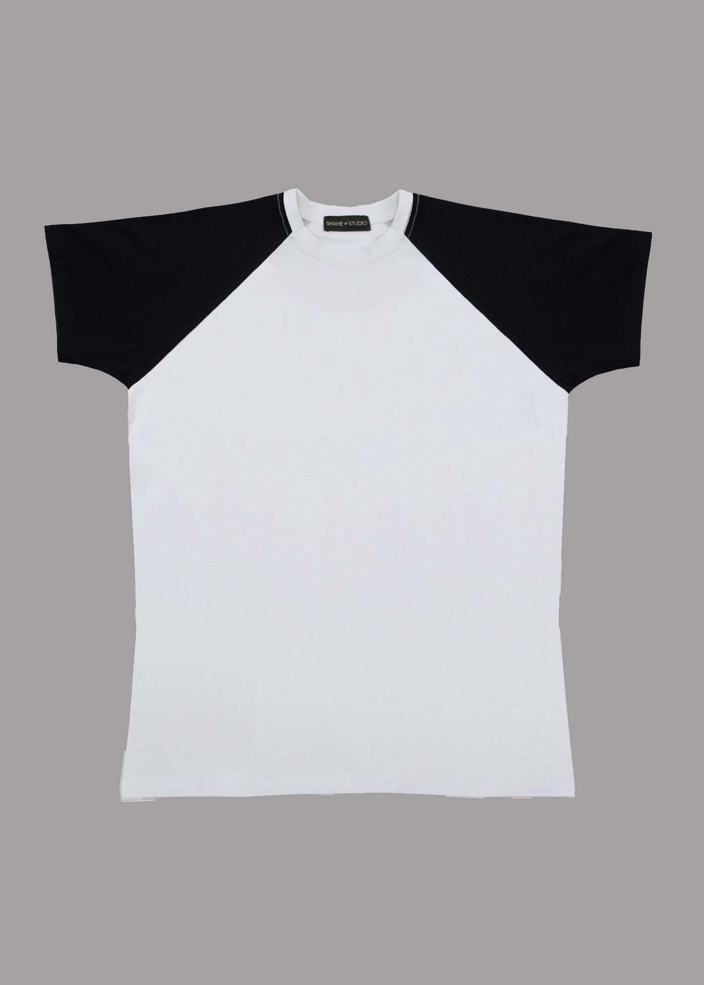 Men white cotton t-shirt black short sleeve type raglan